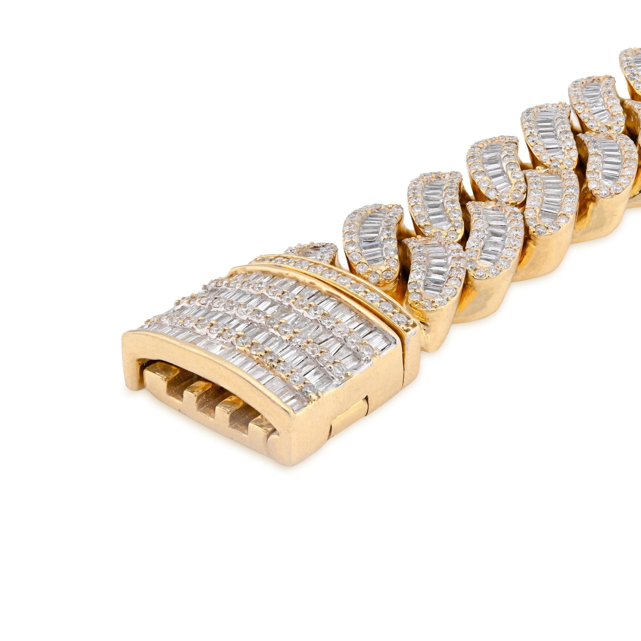 10K Yellow Gold 9.45CT Natural Diamond Round/Baguette 14.8MM Cuban Link 8" Men Bracelet 85.4g - Elite Jewelers - Bracelets