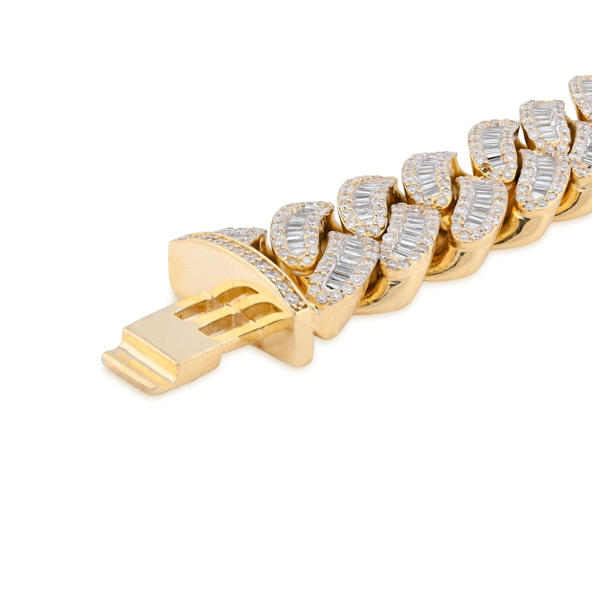 10K Yellow Gold 9.45CT Natural Diamond Round/Baguette 14.8MM Cuban Link 8" Men Bracelet 85.4g - Elite Jewelers - Bracelets