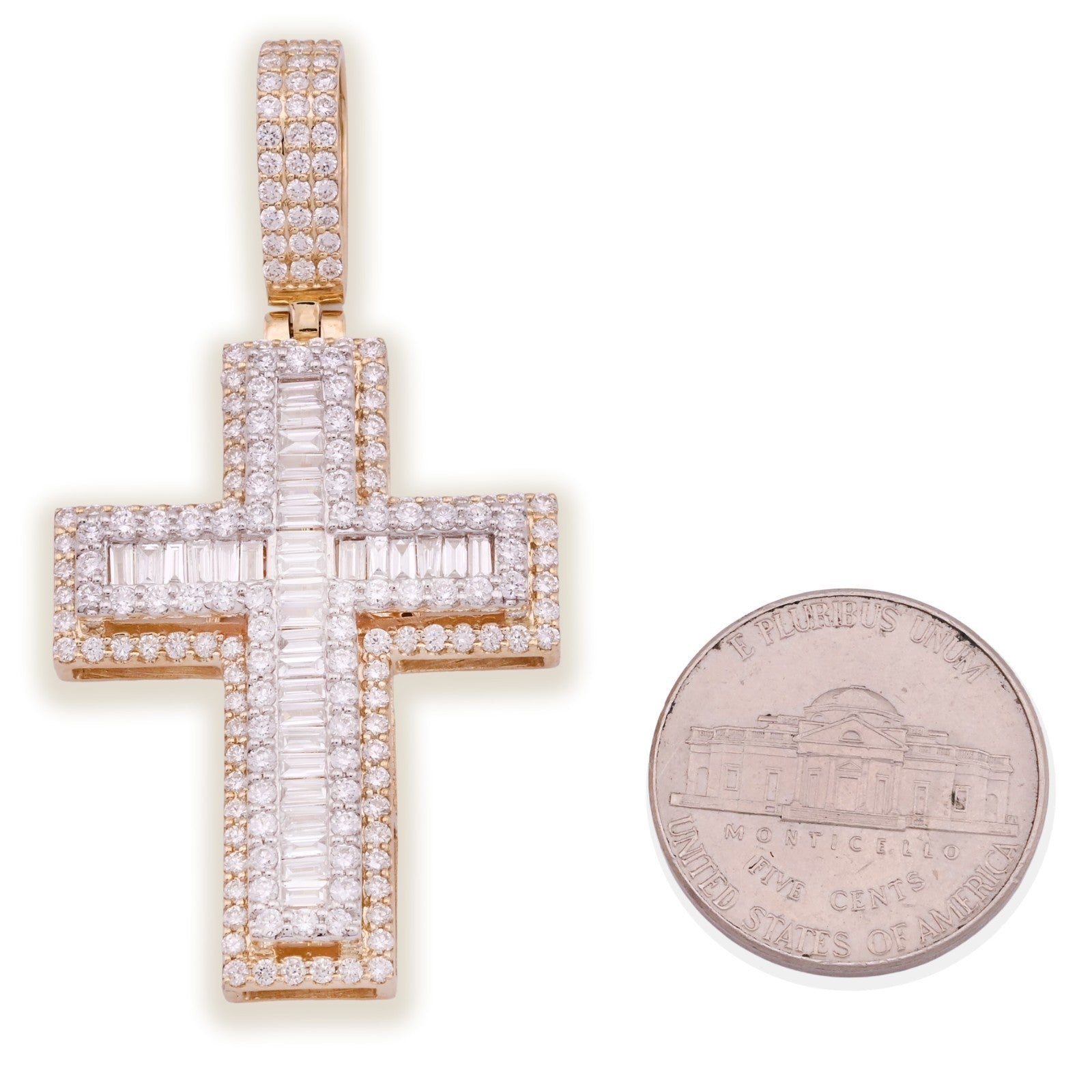 10k Yellow Gold 9.6g 2.8CTW Lab Grown Round/Baguette Diamond Cross Pendant Charm - Elite Jewelers - Charms & Pendants