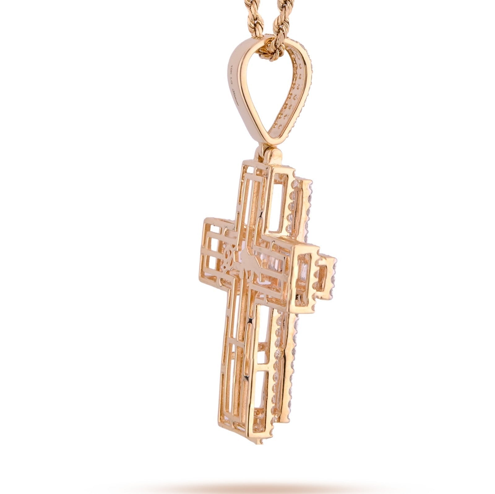 10k Yellow Gold 9.6g 2.8CTW Lab Grown Round/Baguette Diamond Cross Pendant Charm - Elite Jewelers - Charms & Pendants