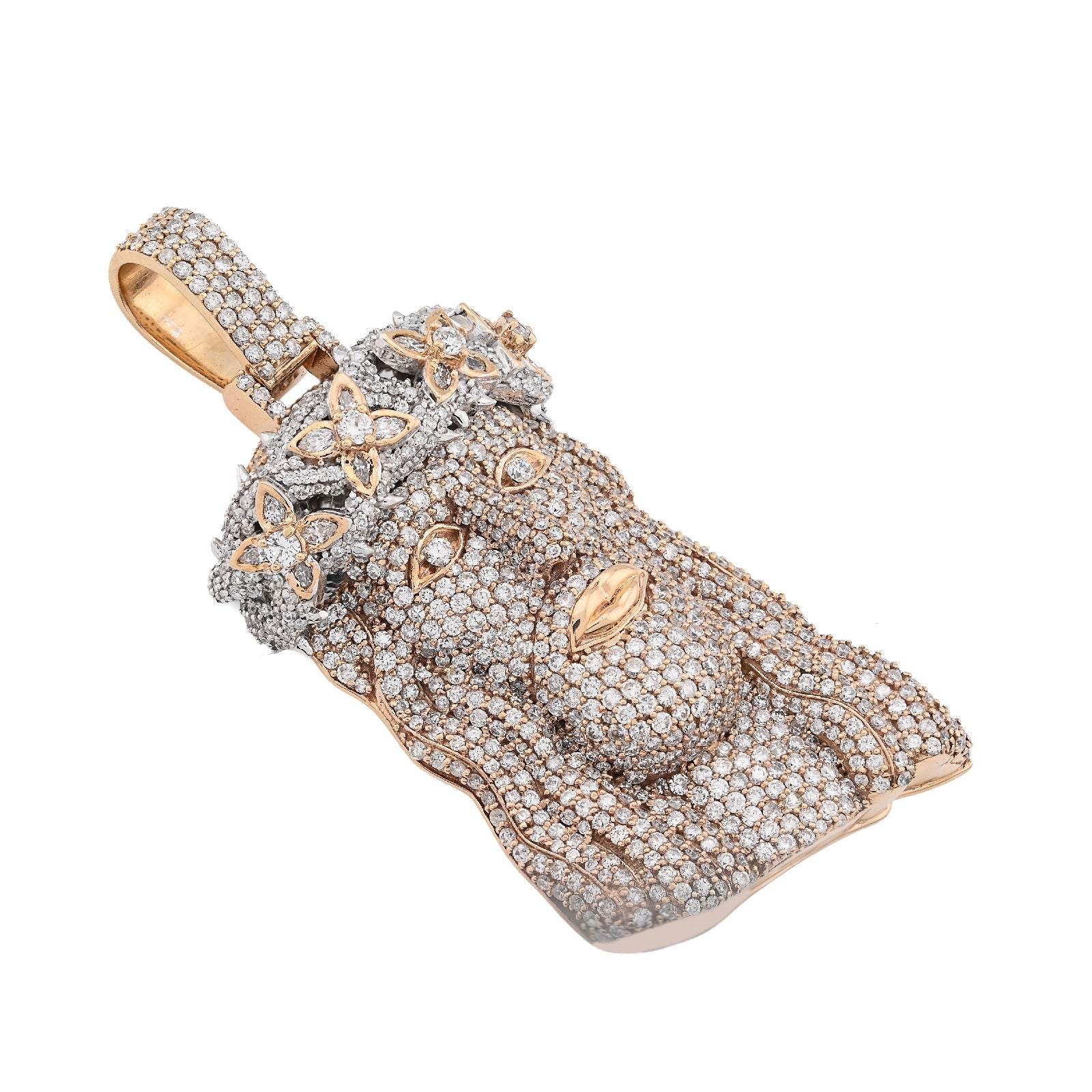 10K Yellow Gold 9.75CT Round Natural Diamond Crowned Jesus Head Religious Charm Men Pendant 2.85" - Elite Jewelers - Charms & Pendants