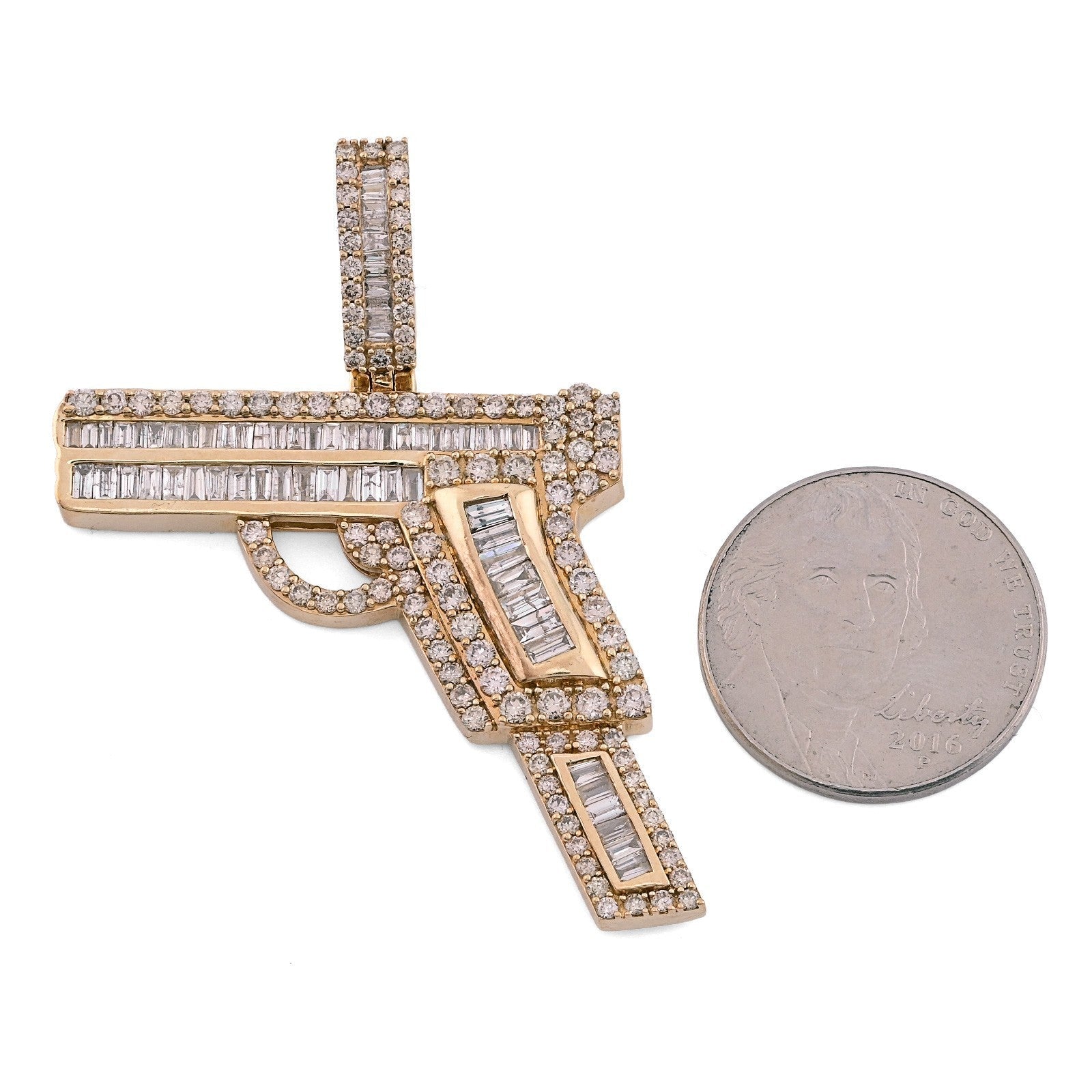 10k Yellow Gold 9.9gm 4CTW Natural Round/Baguette Diamond Gun Pendant Mens Charm - Elite Jewelers - Charms & Pendants