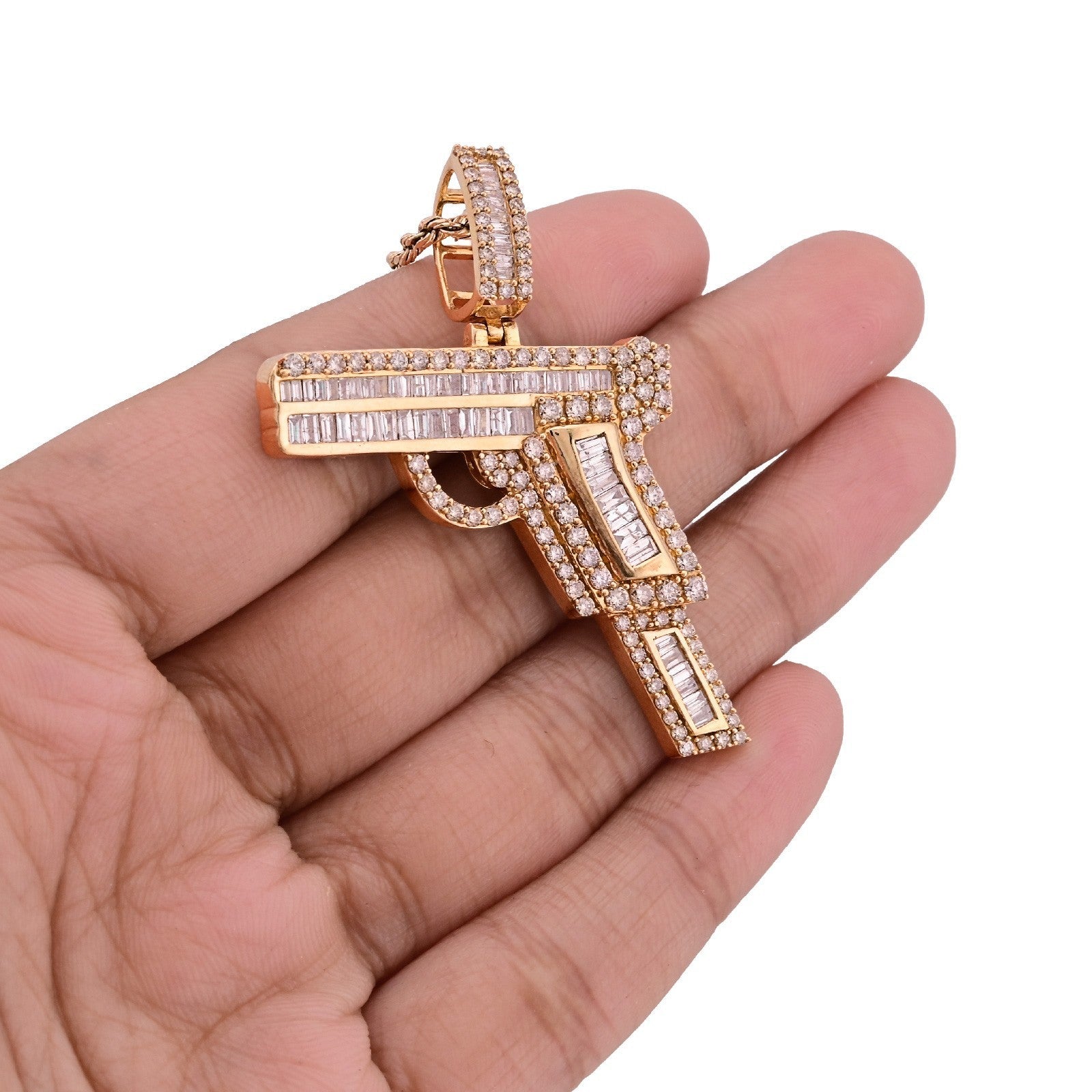 10k Yellow Gold 9.9gm 4CTW Natural Round/Baguette Diamond Gun Pendant Mens Charm - Elite Jewelers - Charms & Pendants