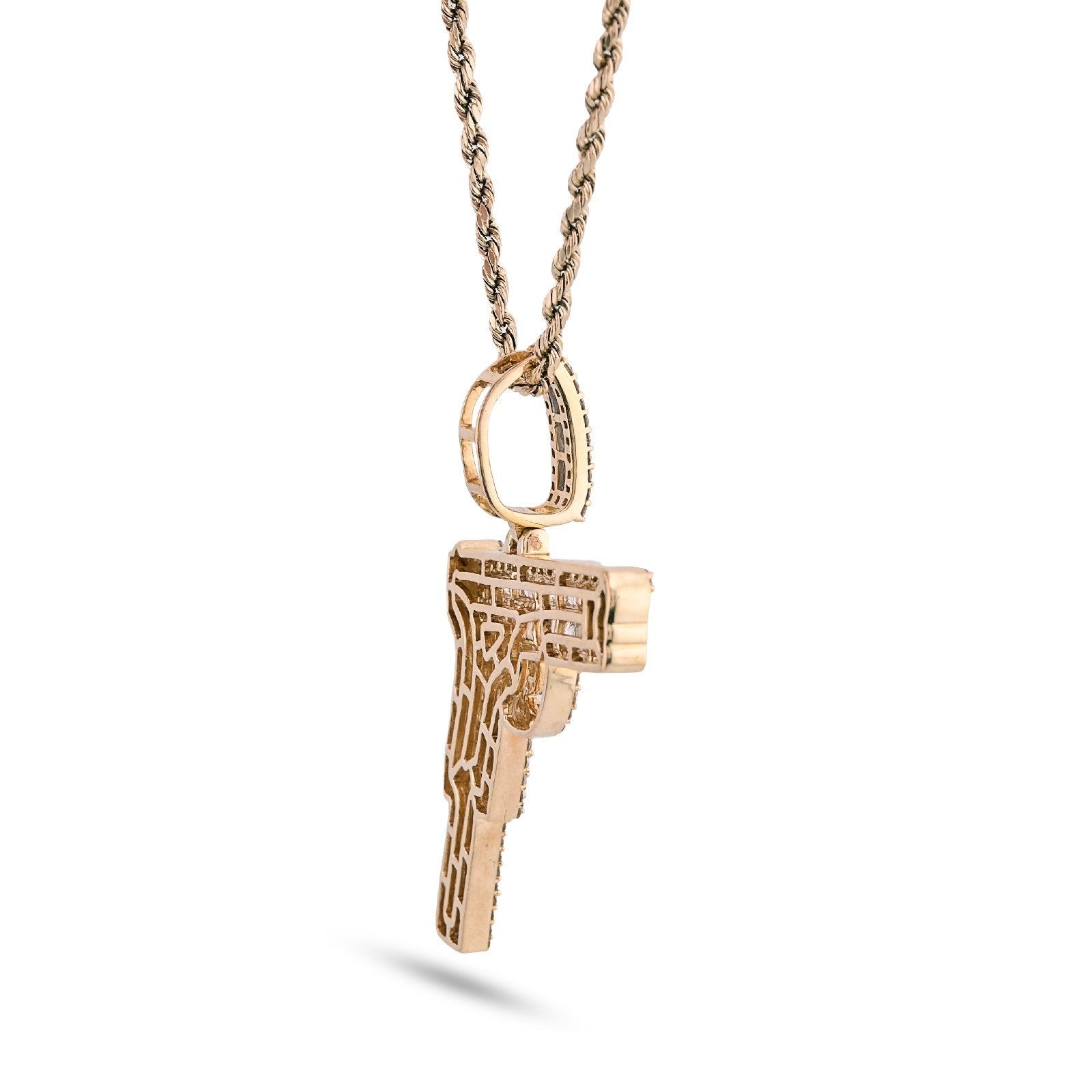 10k Yellow Gold 9.9gm 4CTW Natural Round/Baguette Diamond Gun Pendant Mens Charm - Elite Jewelers - Charms & Pendants