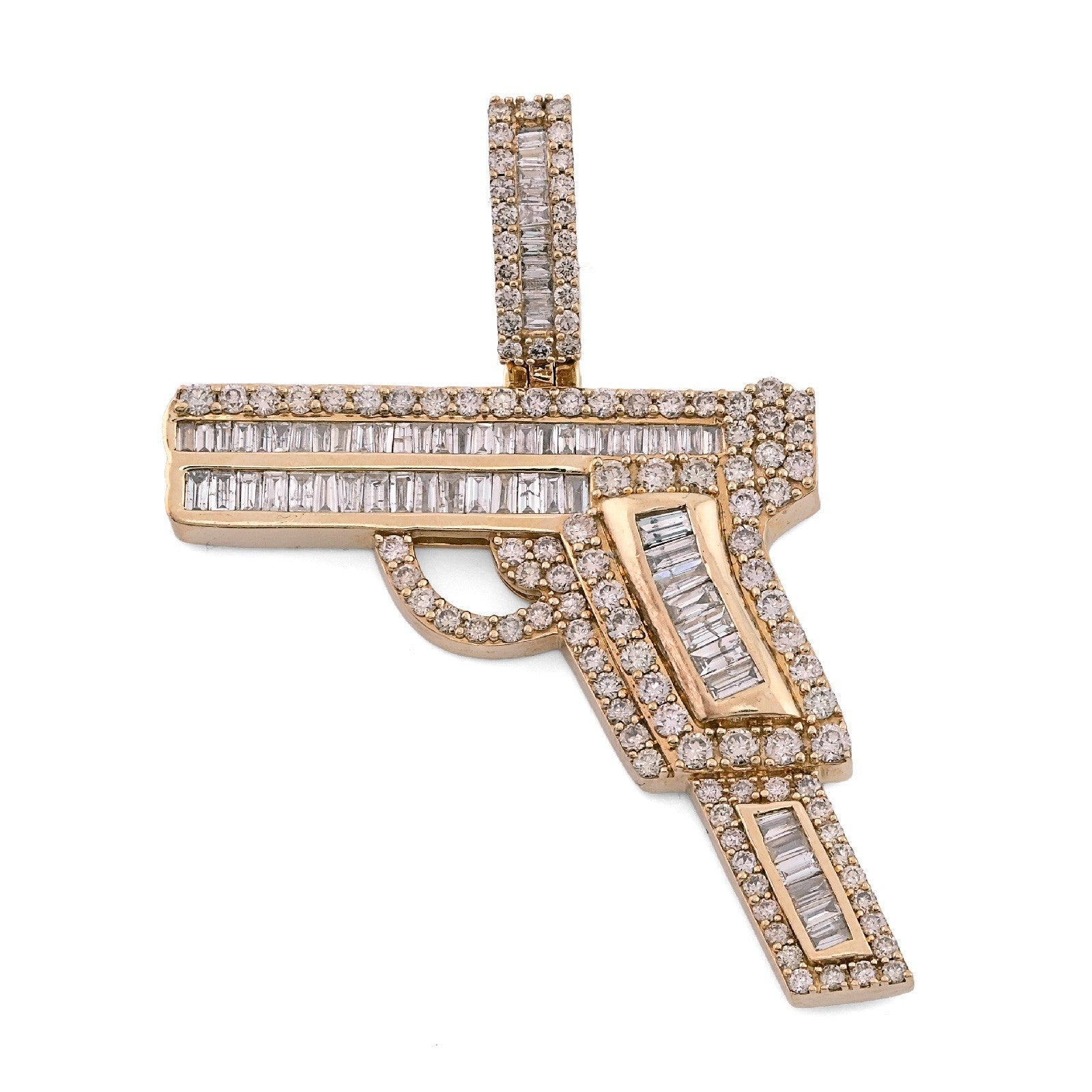 10k Yellow Gold 9.9gm 4CTW Natural Round/Baguette Diamond Gun Pendant Mens Charm - Elite Jewelers - Charms & Pendants