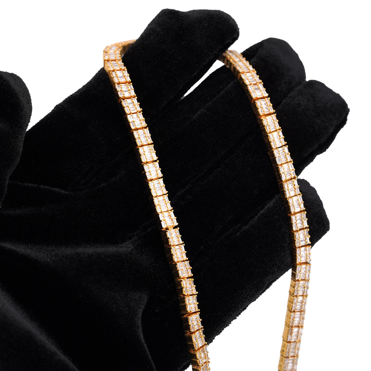 10K Yellow Gold All Baguette Natural Diamond 8CT Tennis Chain 21" Men Necklace - Elite Jewelers-Necklaces