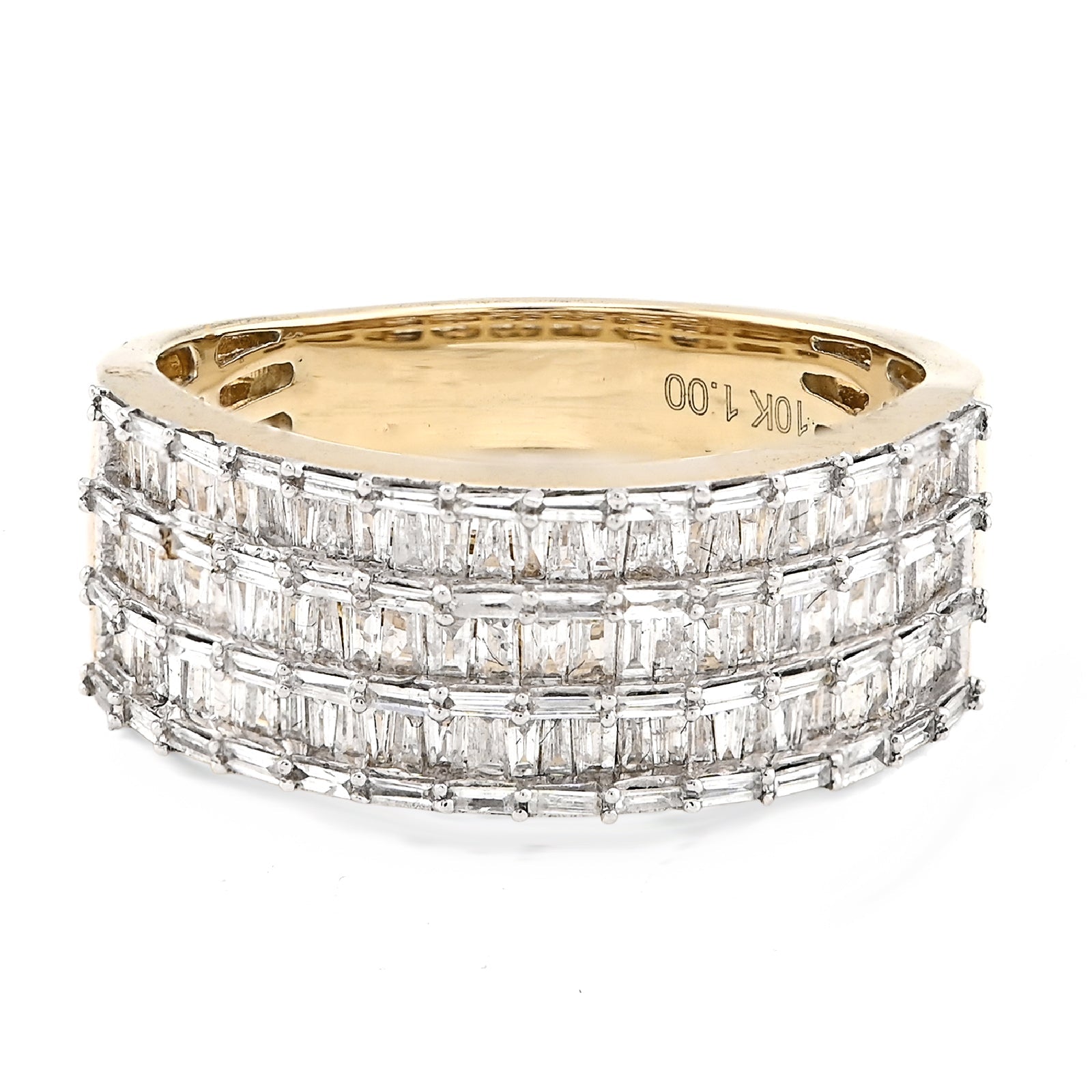 10K Yellow Gold Baguette 3 Row 1.0CT Natural Diamond Men Ring Band - Elite Jewelers - Rings