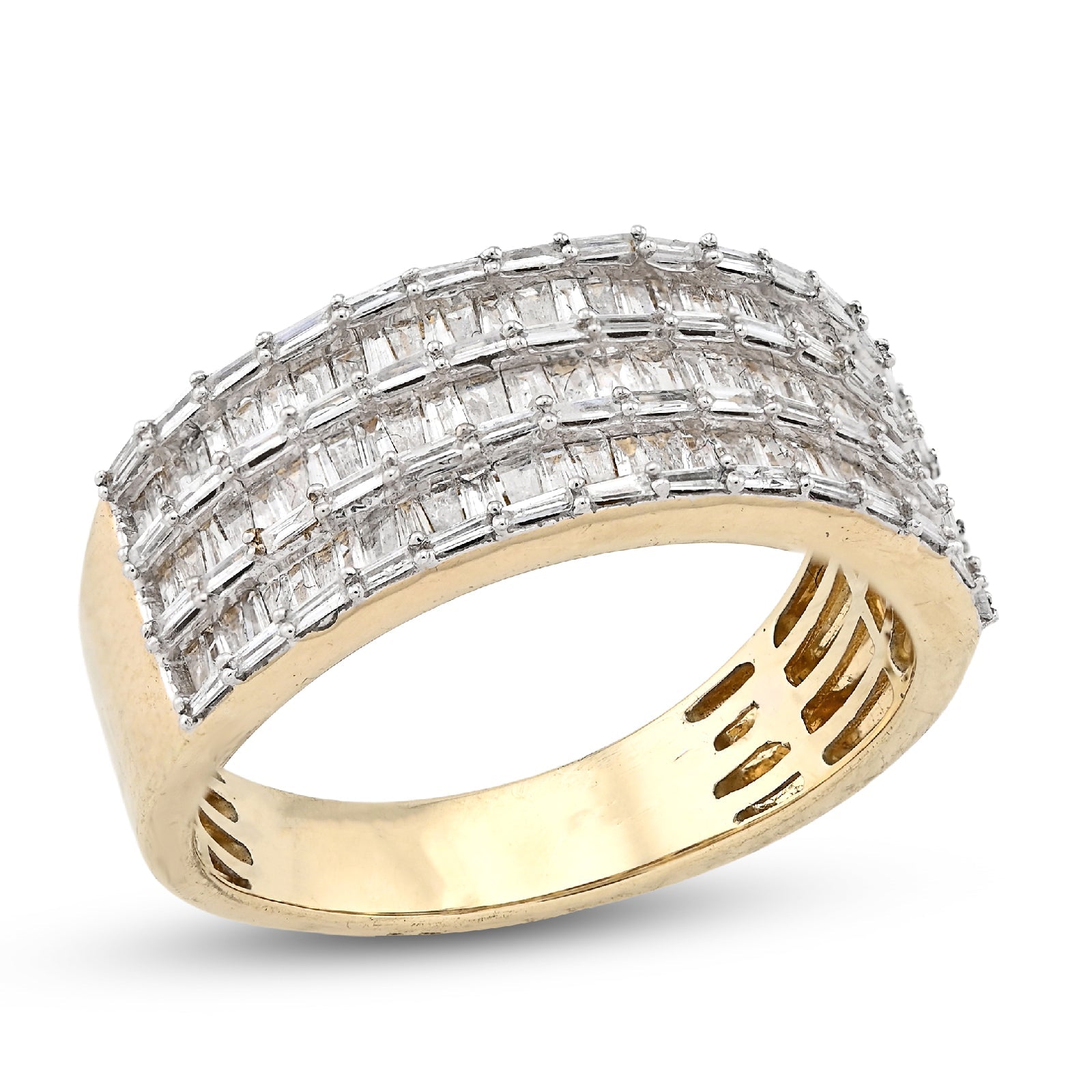 10K Yellow Gold Baguette 3 Row 1.0CT Natural Diamond Men Ring Band - Elite Jewelers - Rings