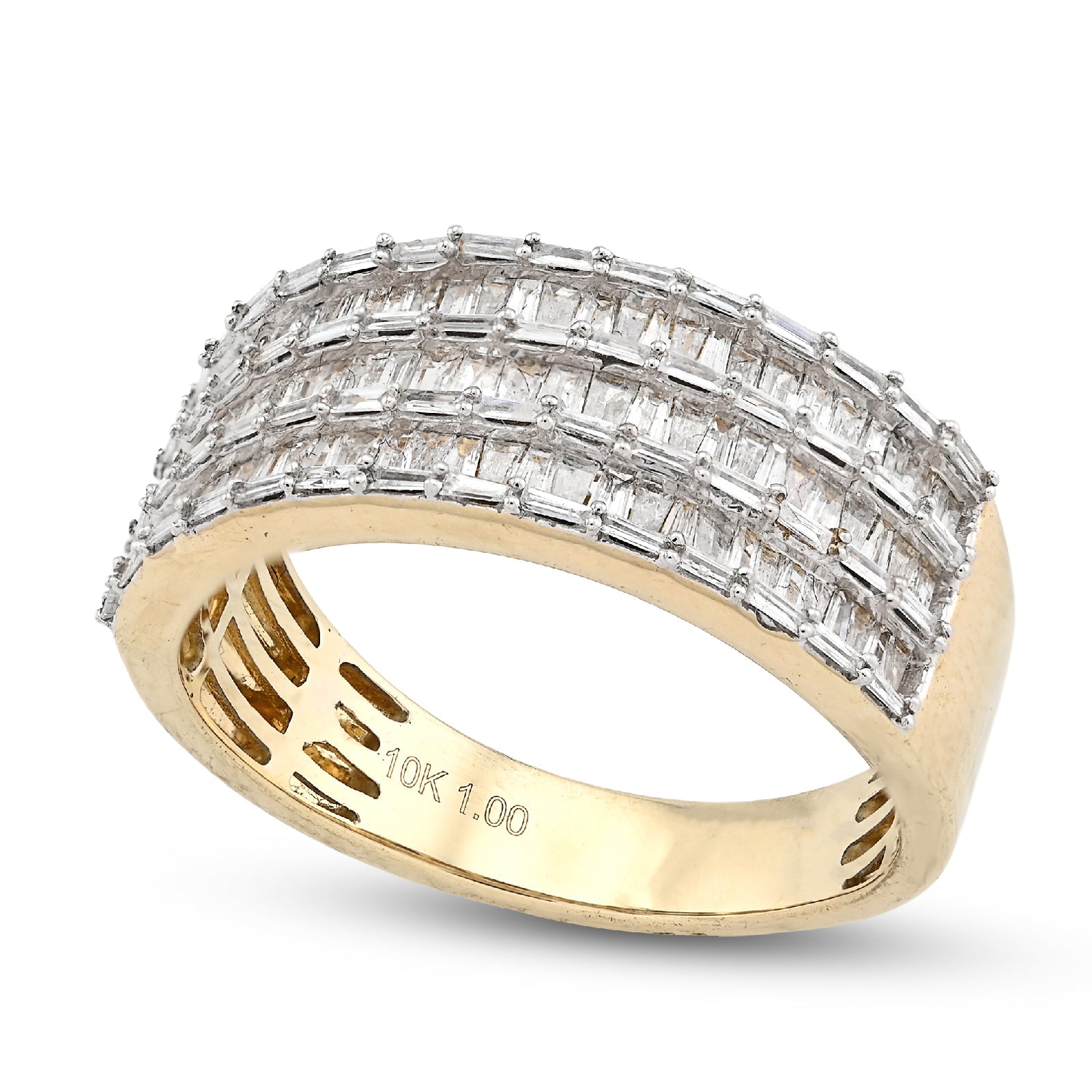 10K Yellow Gold Baguette 3 Row 1.0CT Natural Diamond Men Ring Band - Elite Jewelers - Rings