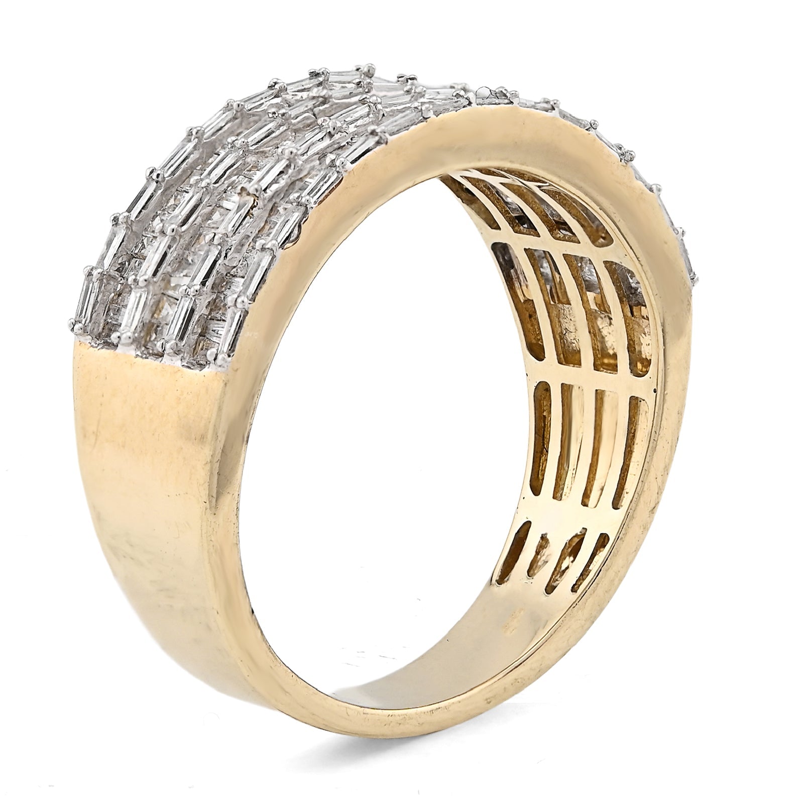 10K Yellow Gold Baguette 3 Row 1.0CT Natural Diamond Men Ring Band - Elite Jewelers - Rings
