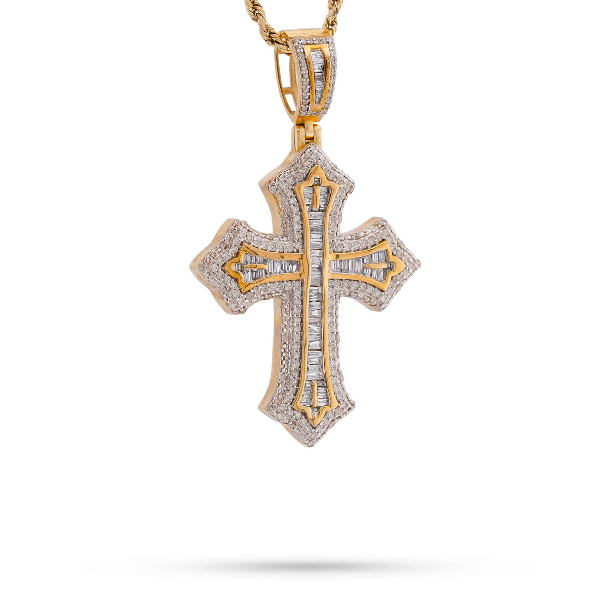 10K yellow Gold Baguette Centre Natural Diamond 1.5CT Cross Pendant Men Women Pendant - Elite Jewelers-Charms & Pendants