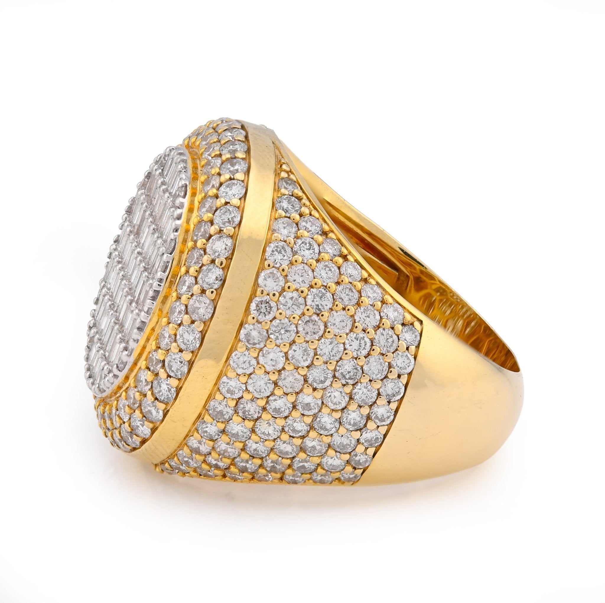 10K Yellow Gold Baguette Centre Side Iced 4.74CT Natural Diamond Round Men Pinky Ring - Elite Jewelers - Rings