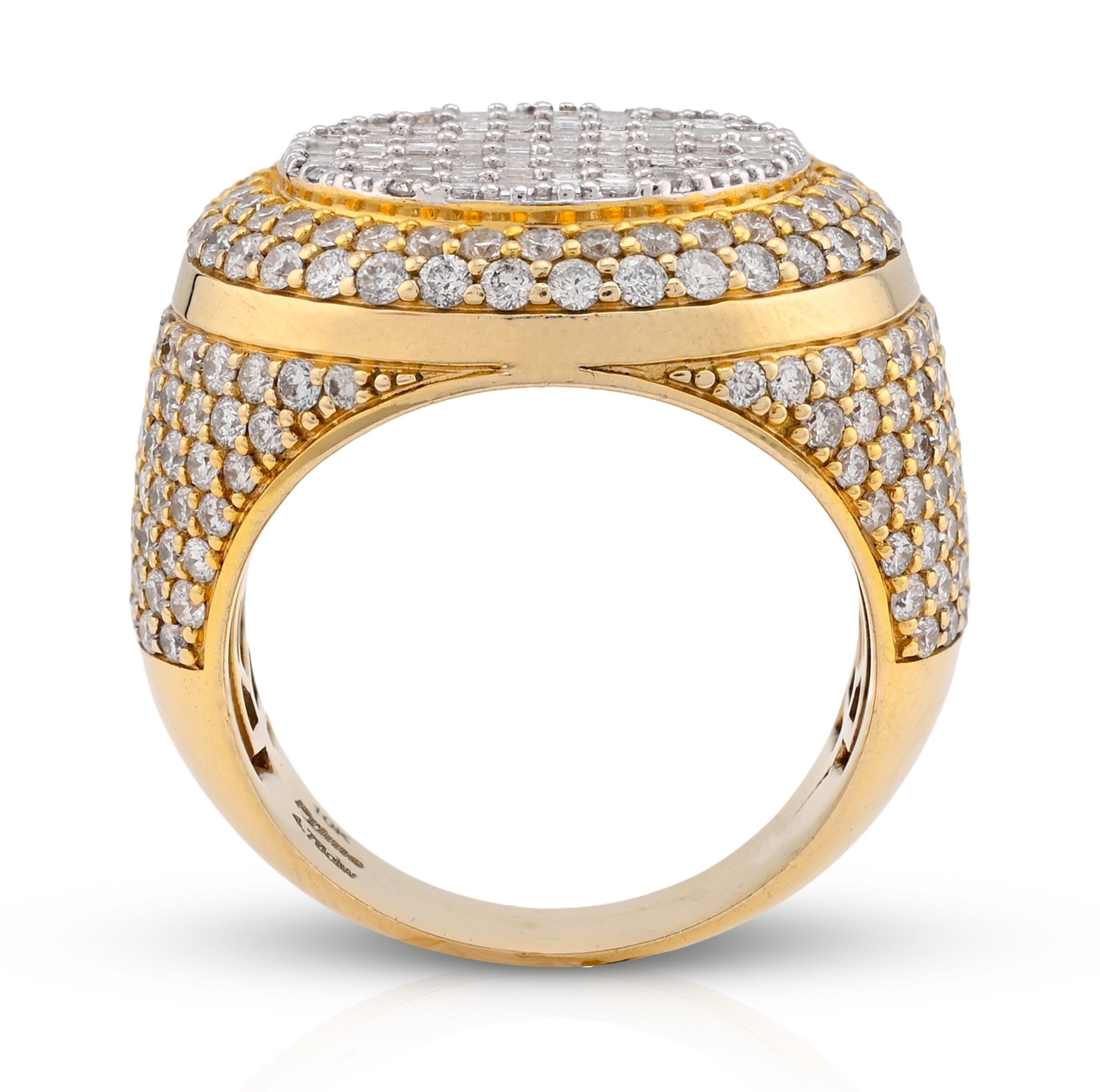 10K Yellow Gold Baguette Centre Side Iced 4.74CT Natural Diamond Round Men Pinky Ring - Elite Jewelers - Rings