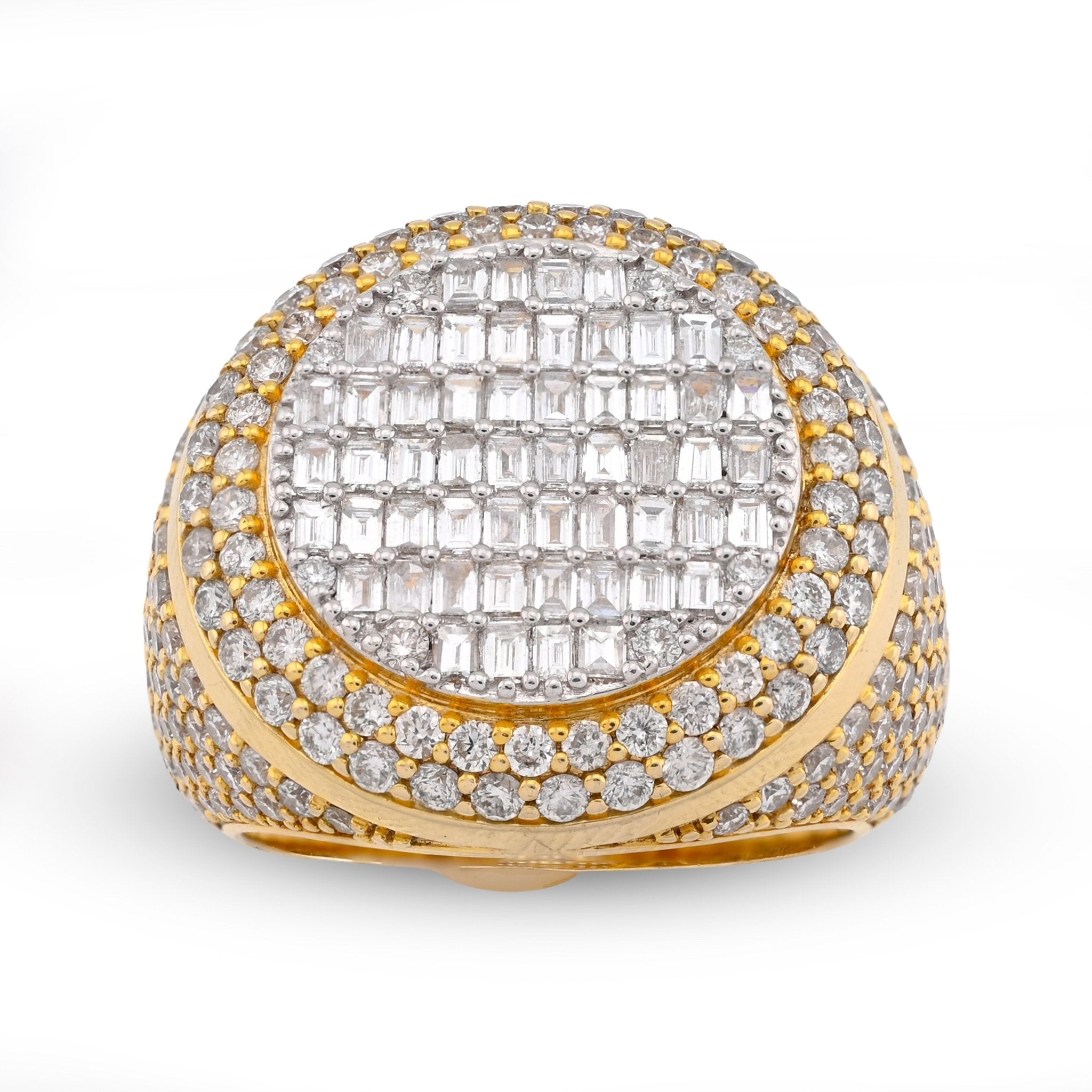 10K Yellow Gold Baguette Centre Side Iced 4.74CT Natural Diamond Round Men Pinky Ring - Elite Jewelers - Rings