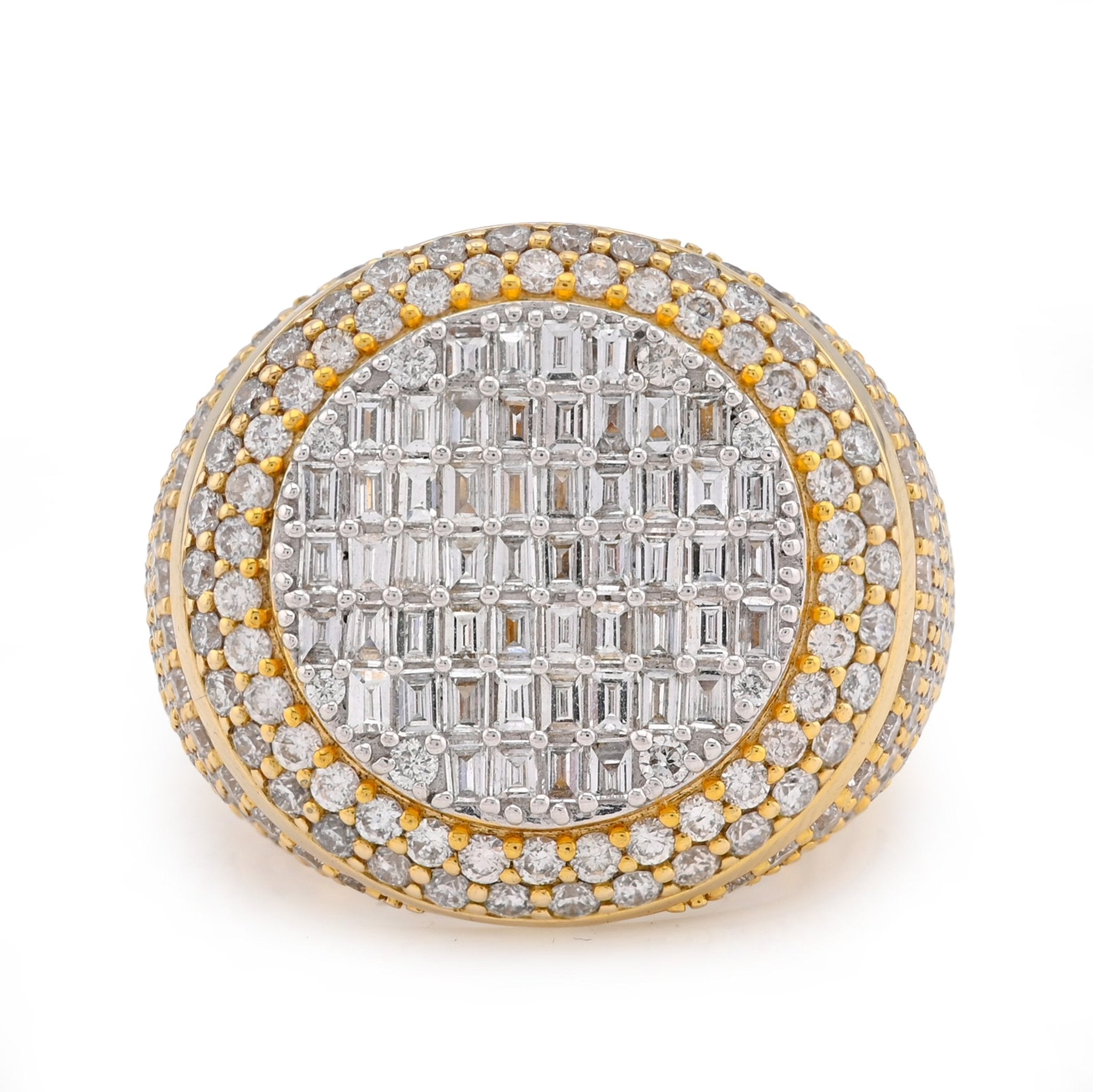 10K Yellow Gold Baguette Centre Side Iced 4.74CT Natural Diamond Round Men Pinky Ring - Elite Jewelers - Rings