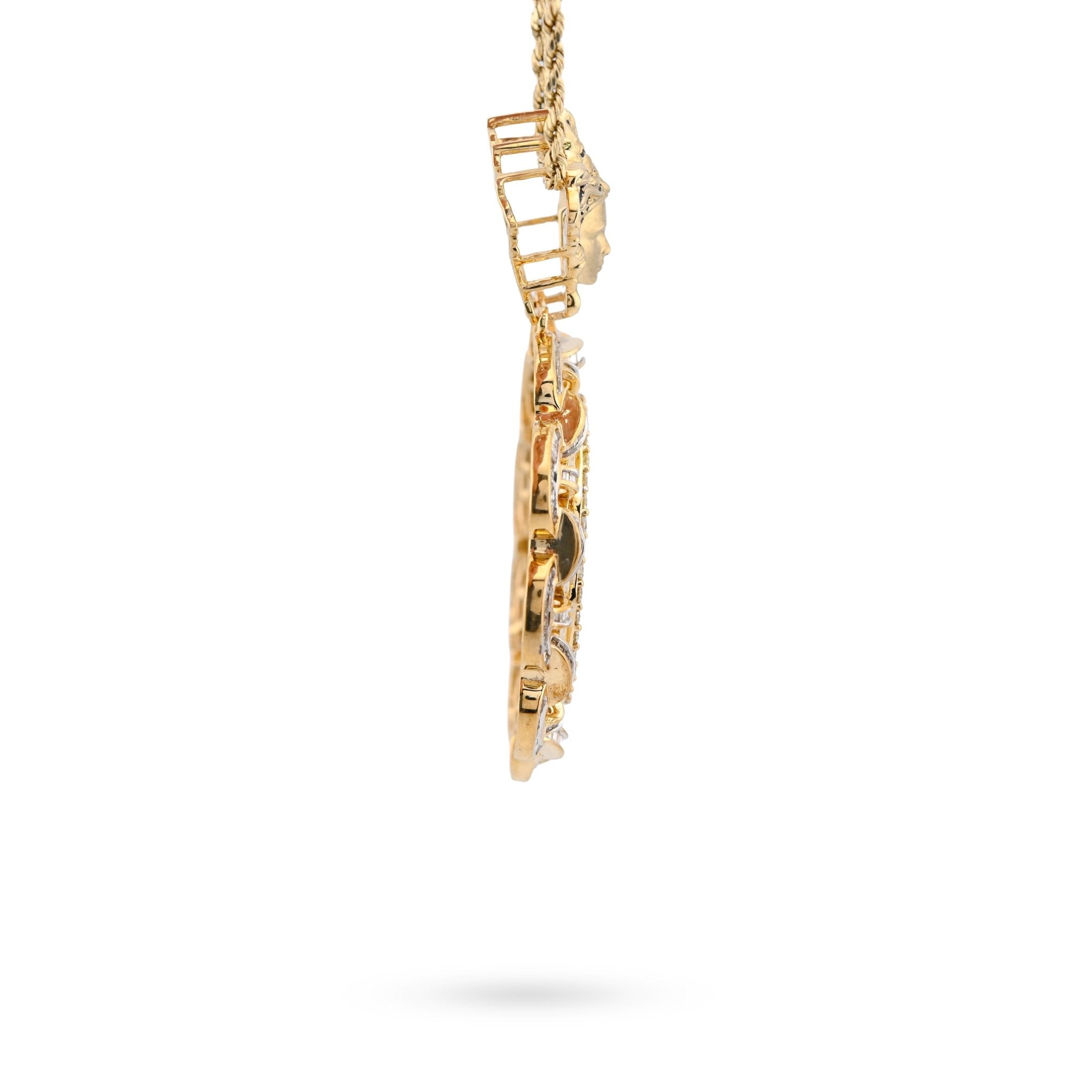 10K Yellow Gold Baguette Cuban Link Medusa 4.18CT Natural Diamond Memory Picture Pendant Men Women Charm - Elite Jewelers - Charms & Pendants