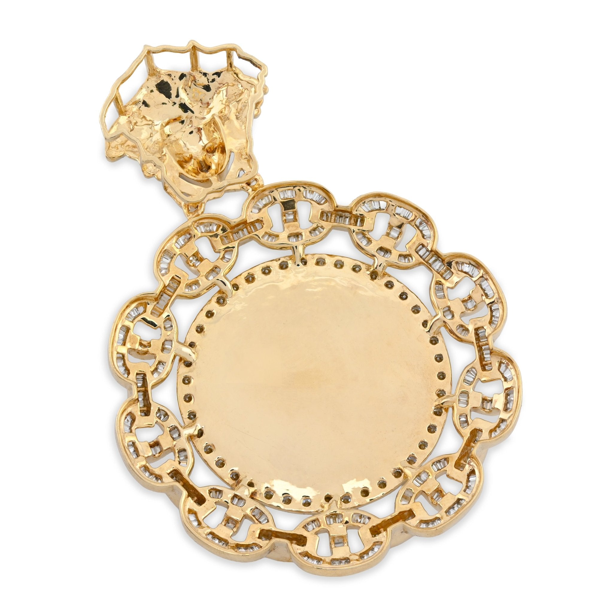 10K Yellow Gold Baguette Cuban Link Medusa 4.18CT Natural Diamond Memory Picture Pendant Men Women Charm - Elite Jewelers - Charms & Pendants