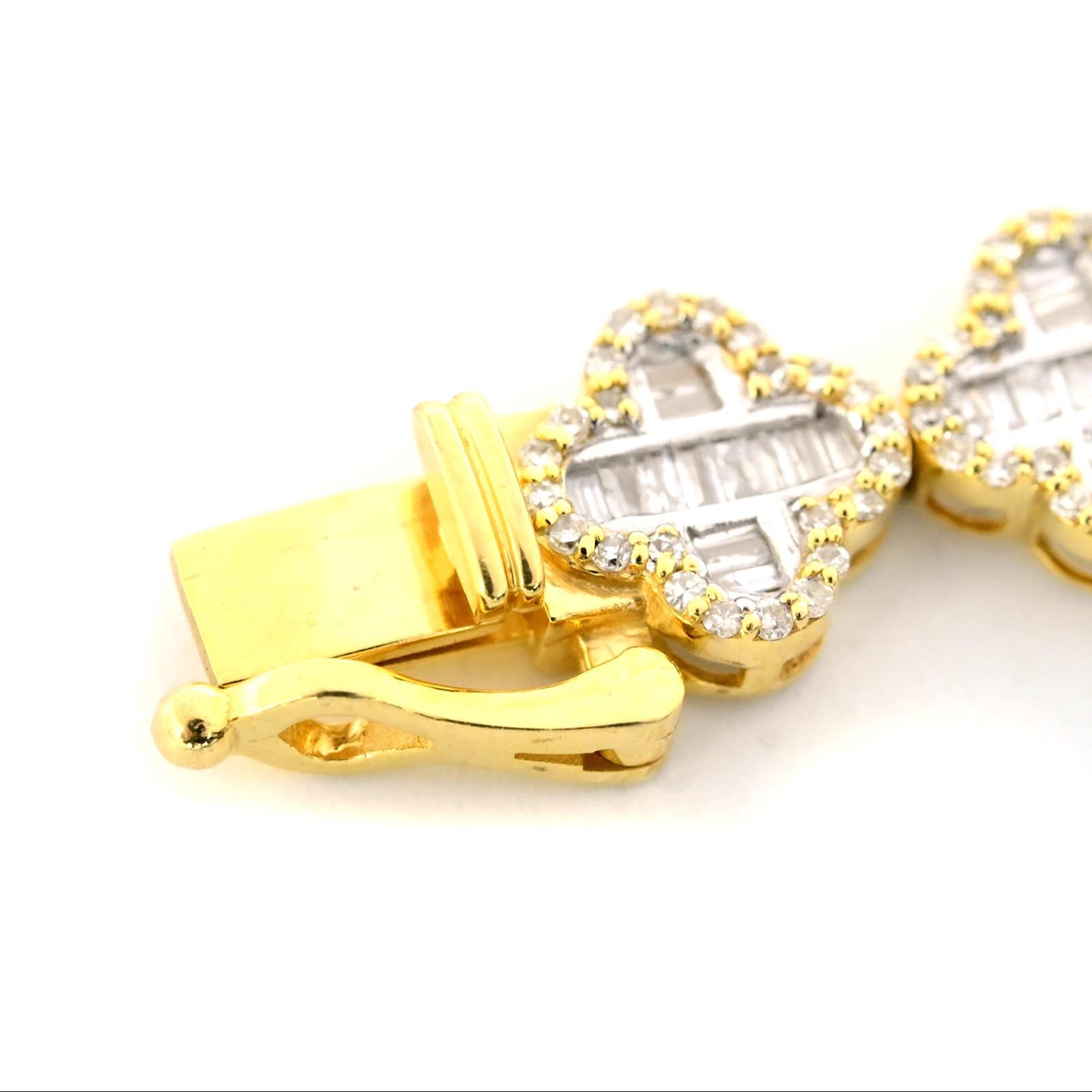 10K Yellow Gold Baguette Natural Diamond 3CT Clover Bracelet With Single Cut On Edges 7" - Elite Jewelers - Bracelets