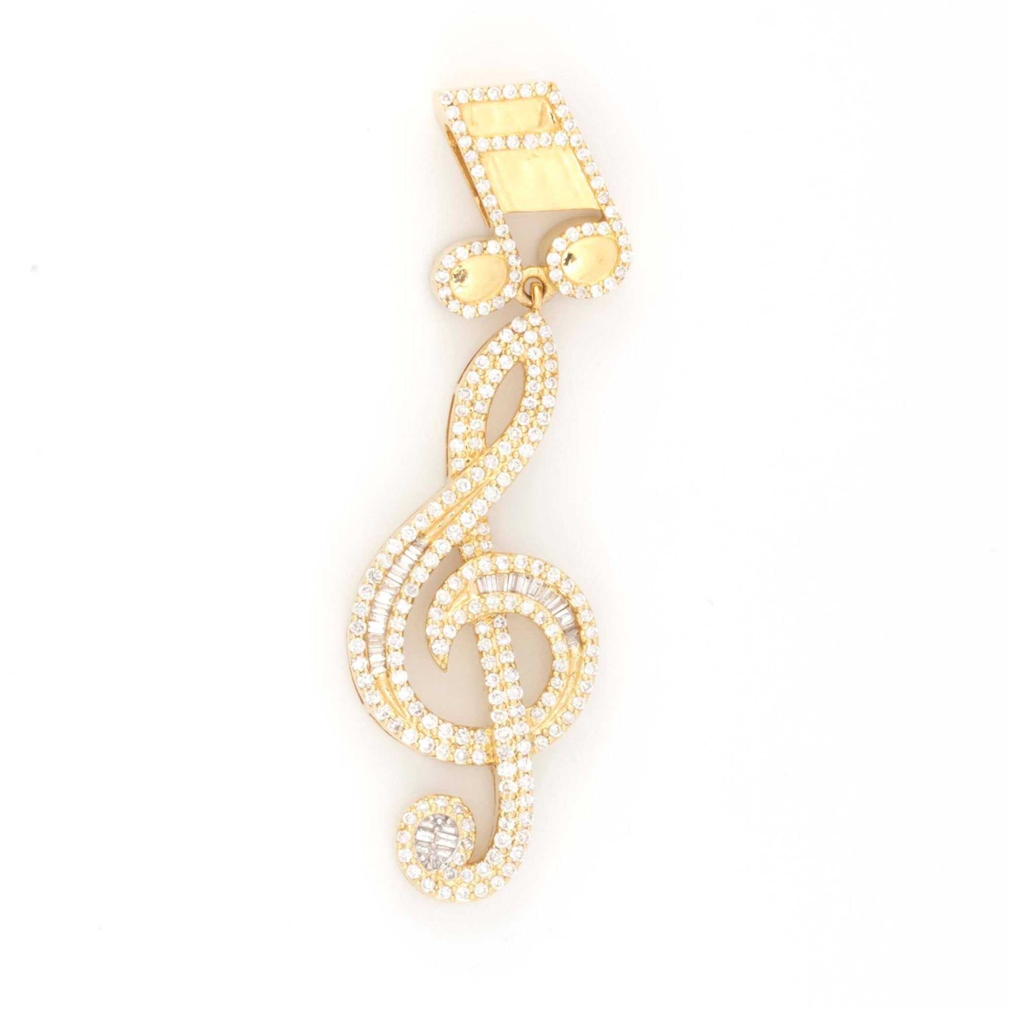 10K Yellow Gold Baguette Round 1.25CT Musical Note Diamond Pendant 2" - Elite Jewelers - Charms & Pendants