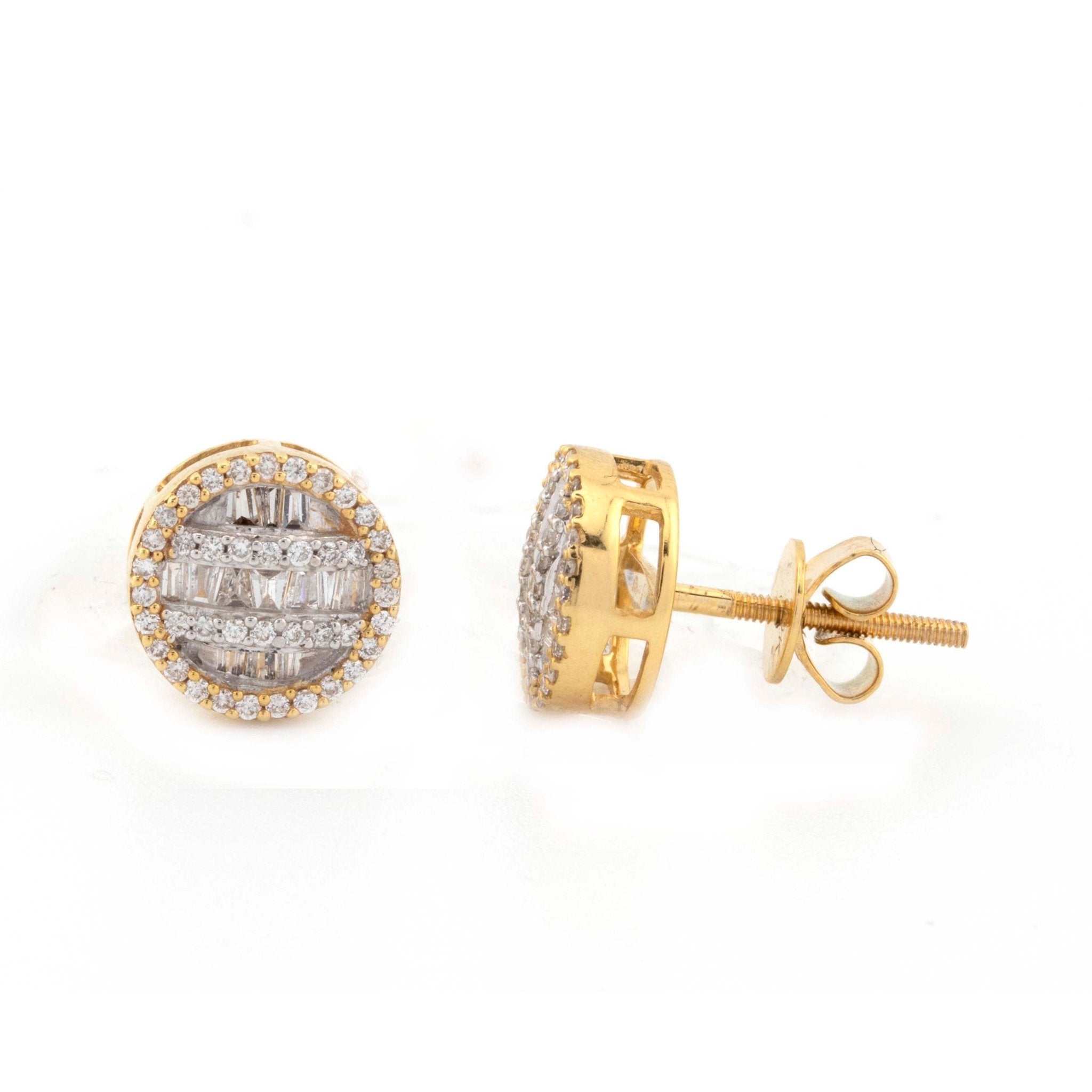 10k Yellow Gold Baguette & Round Diamond Earrings (9mm) - Elite Jewelers - Earrings