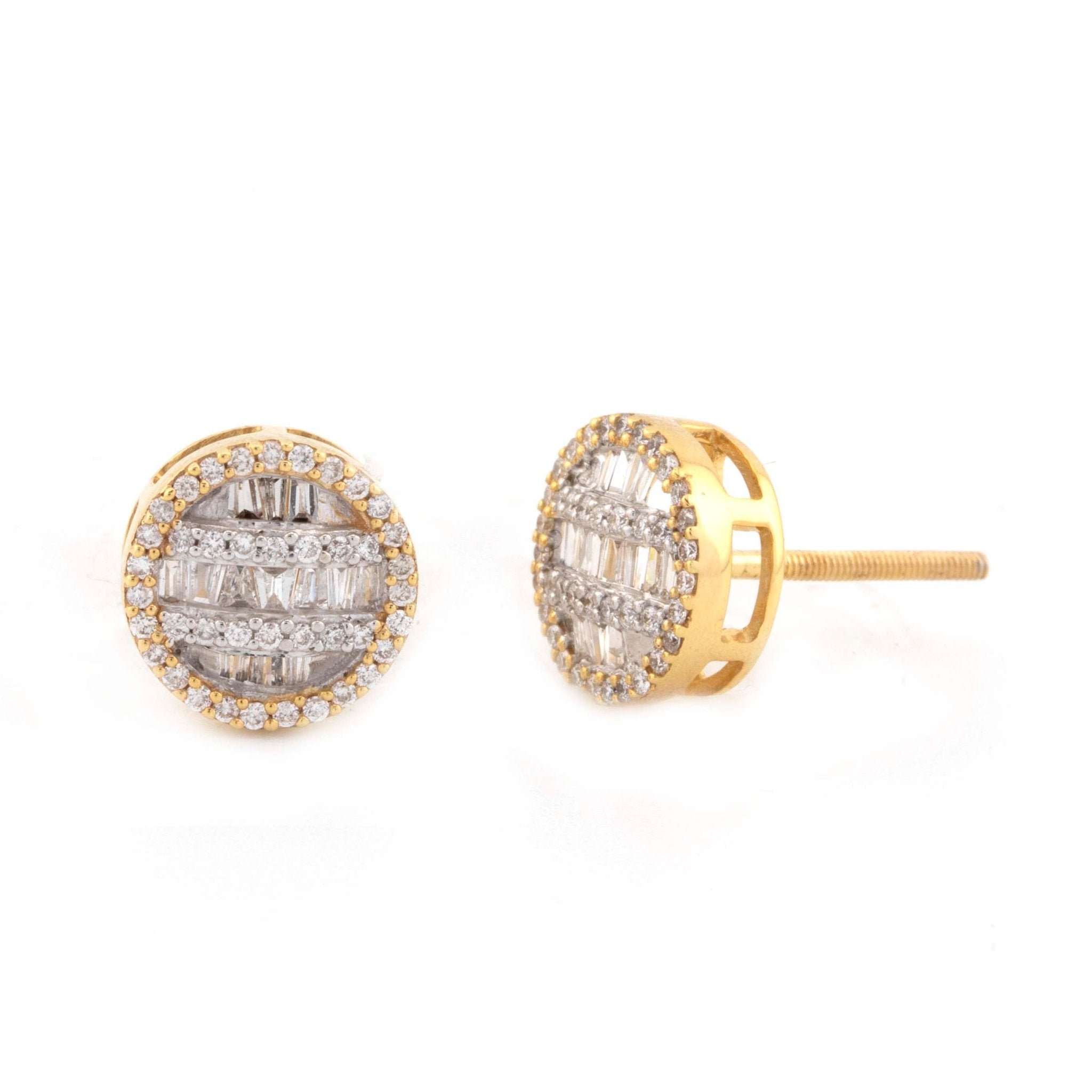 10k Yellow Gold Baguette & Round Diamond Earrings (9mm) - Elite Jewelers - Earrings
