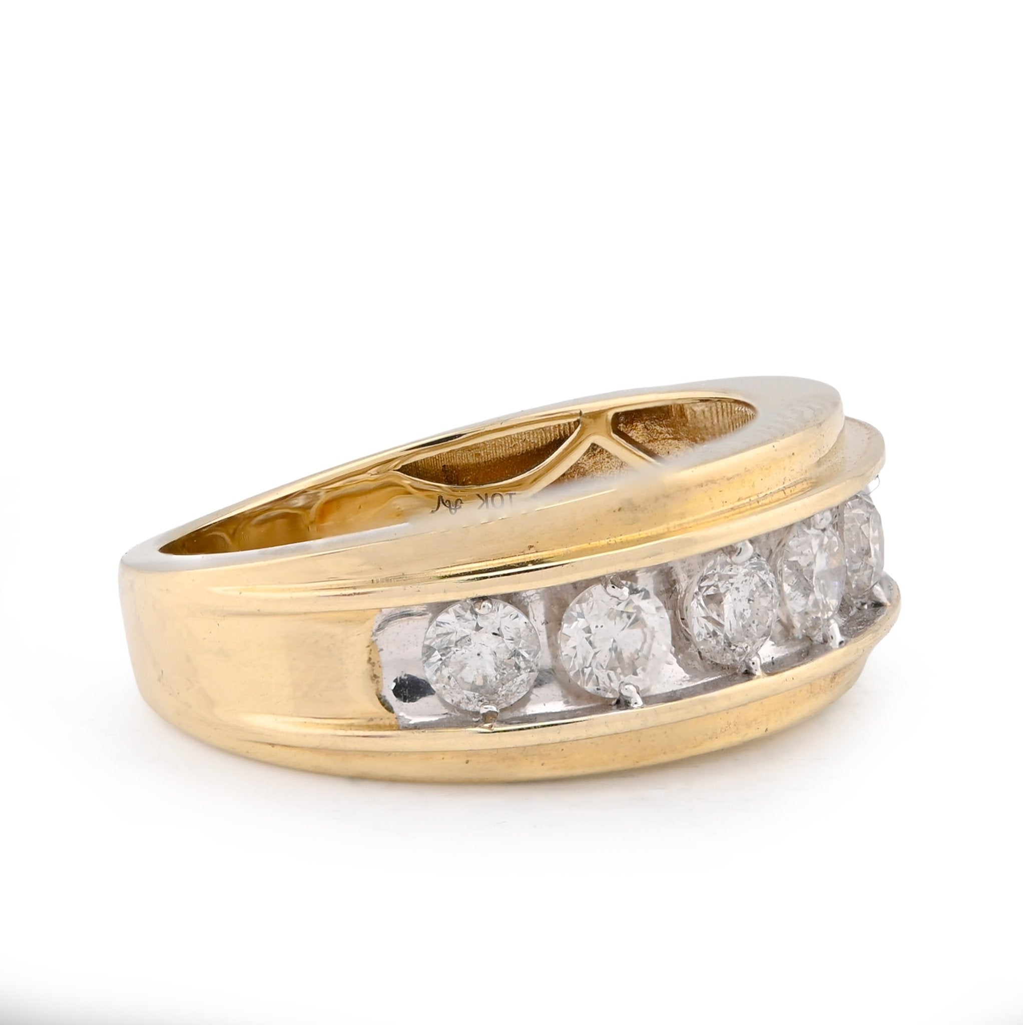 10K Yellow Gold Centre Solitaire 8 Natural Diamond Row 1.5CT Men Band - Elite Jewelers - Rings
