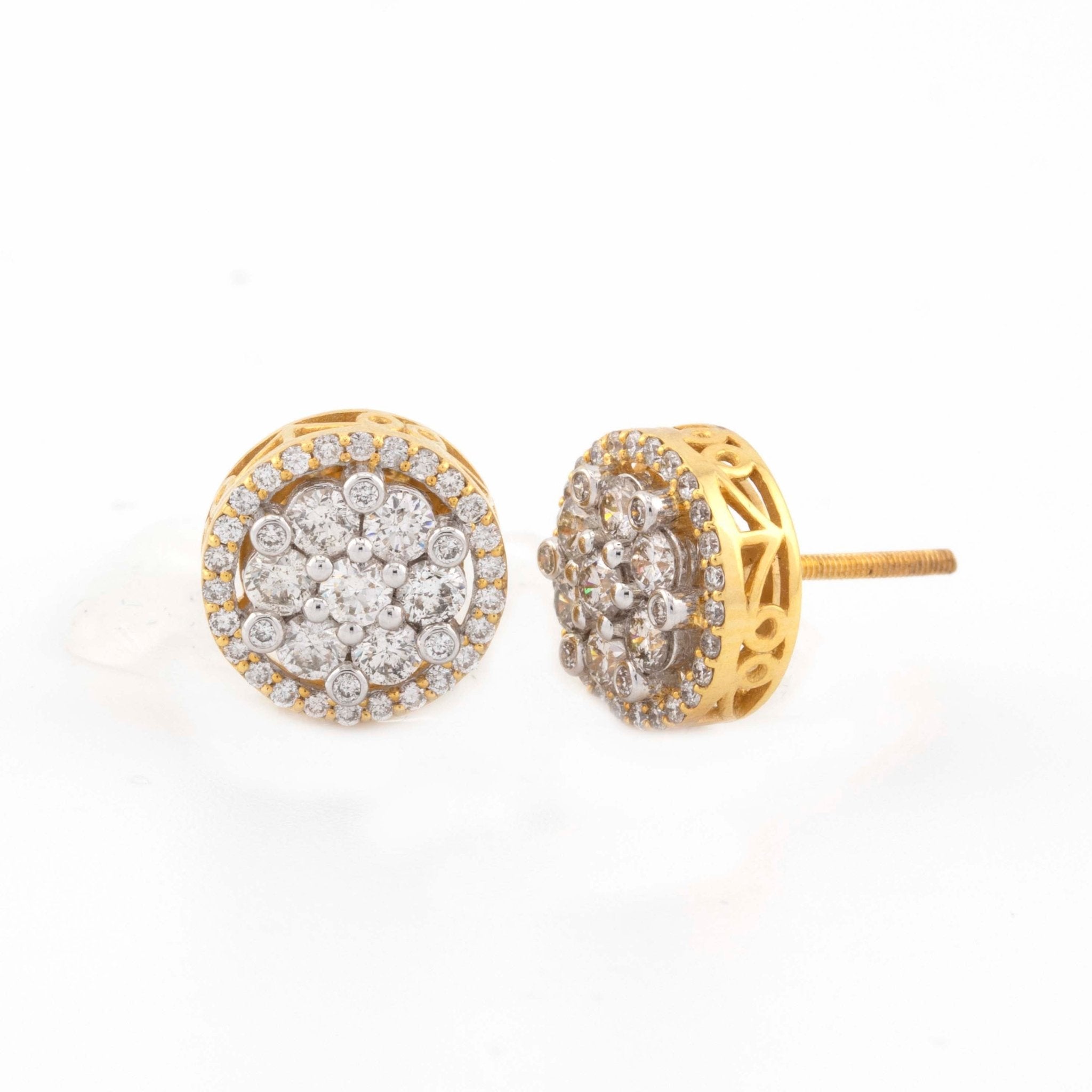 10k Yellow Gold Cluster Diamond Studs 1.29CT (11mm) - Elite Jewelers - Earrings