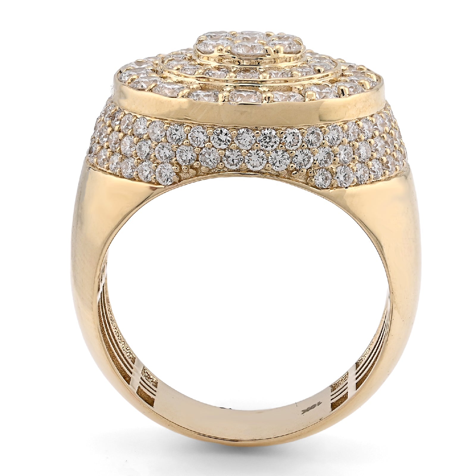 10K Yellow Gold Cluster Flower Round 3.25CT Lab Diamond Men Pinky Ring - Elite Jewelers - Rings