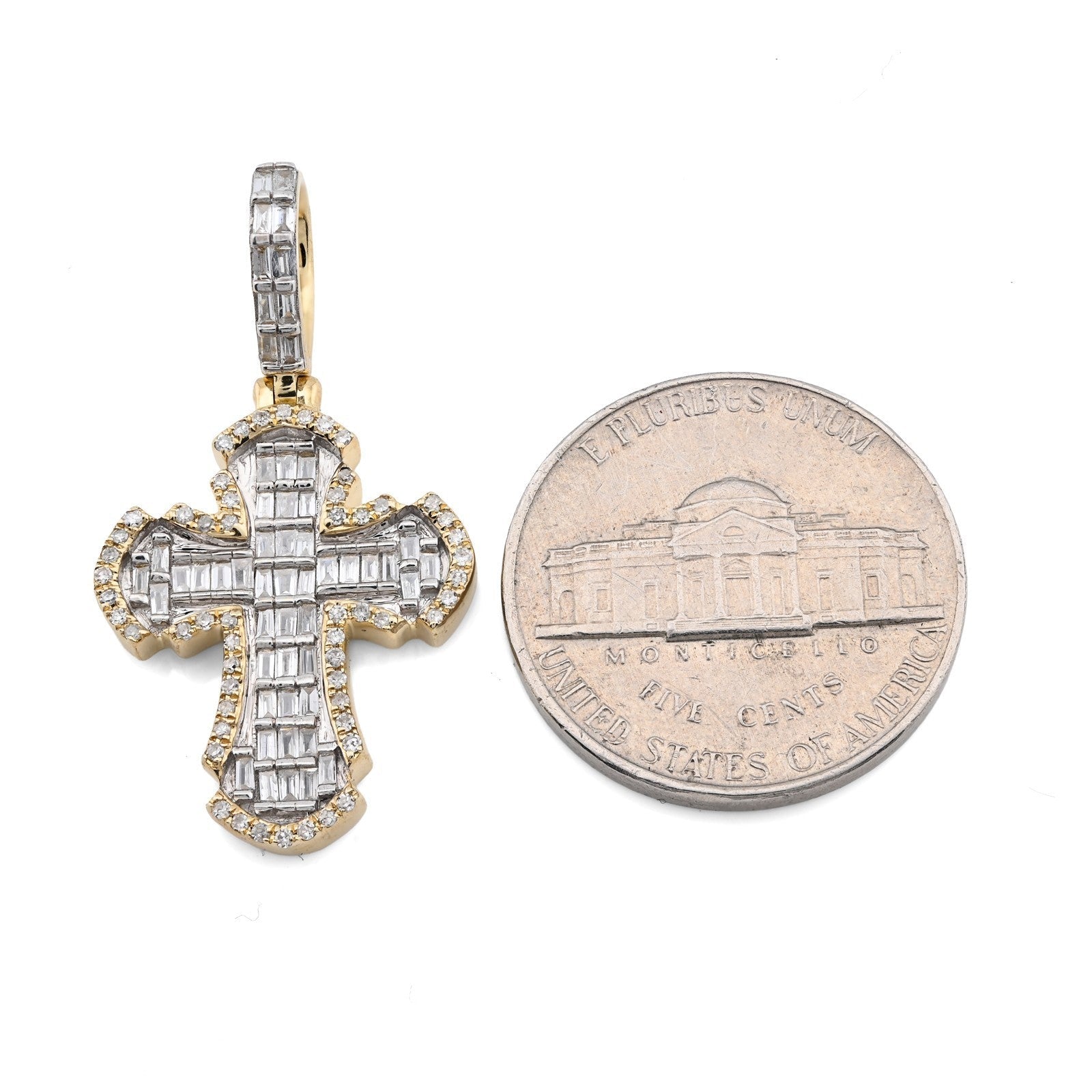 10k Yellow Gold Cross Pendant 0.43CTW Natural Round/Baguette Diamond 4gms Charm - Elite Jewelers - Charms & Pendants