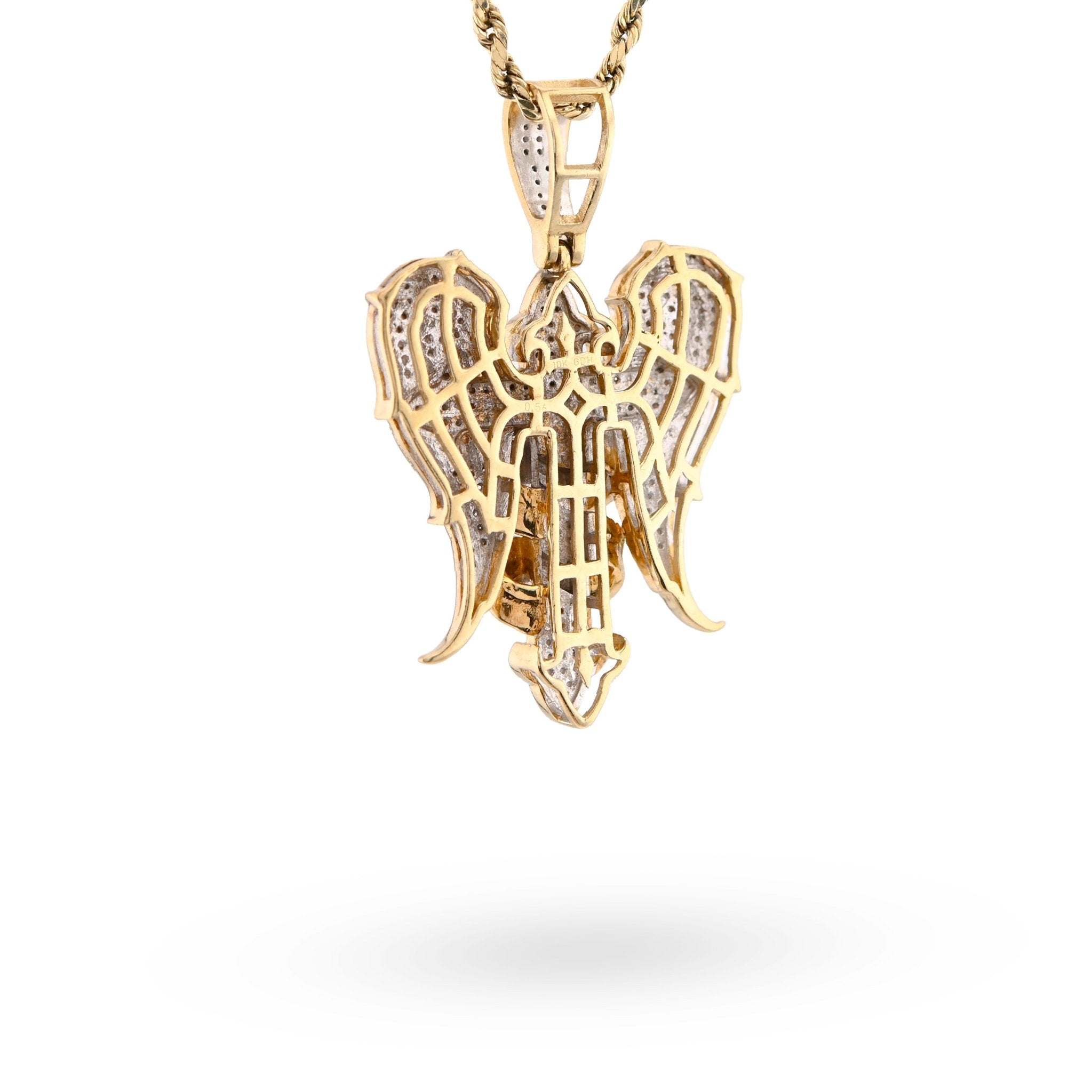 10K Yellow Gold Cross with Angel Wings 0.83CT Natural Diamond Charm Men Women Pendant - Elite Jewelers - Charms & Pendants