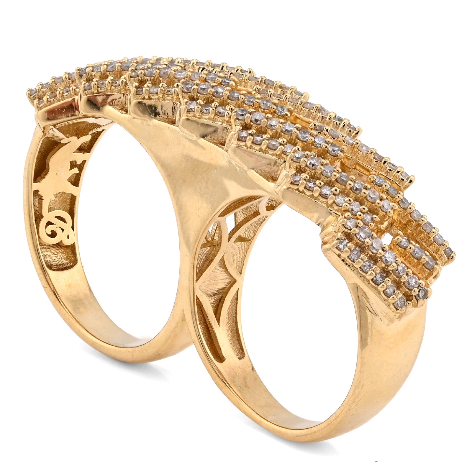 10K Yellow Gold Cuban Link 2 Finger 3CT Natural Diamond Men Ring - Elite Jewelers - Rings