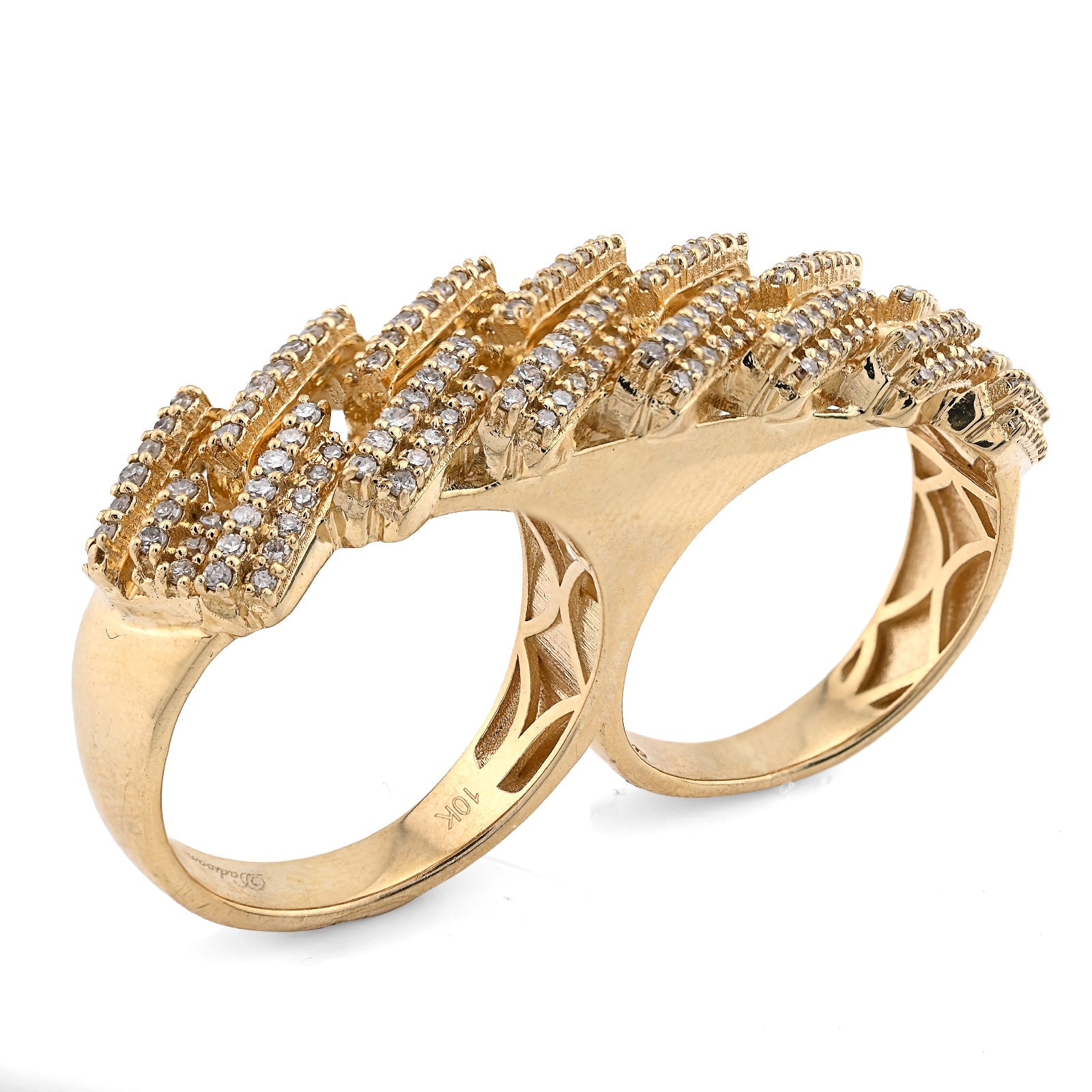 10K Yellow Gold Cuban Link 2 Finger 3CT Natural Diamond Men Ring - Elite Jewelers - Rings