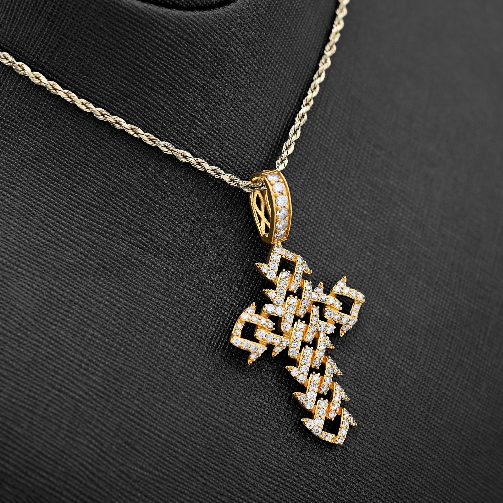 10K Yellow Gold Cuban Link Religious Cross 2.5CT Natural Diamond Men Charm 2.25" Pendant - Elite Jewelers - Charms & Pendants