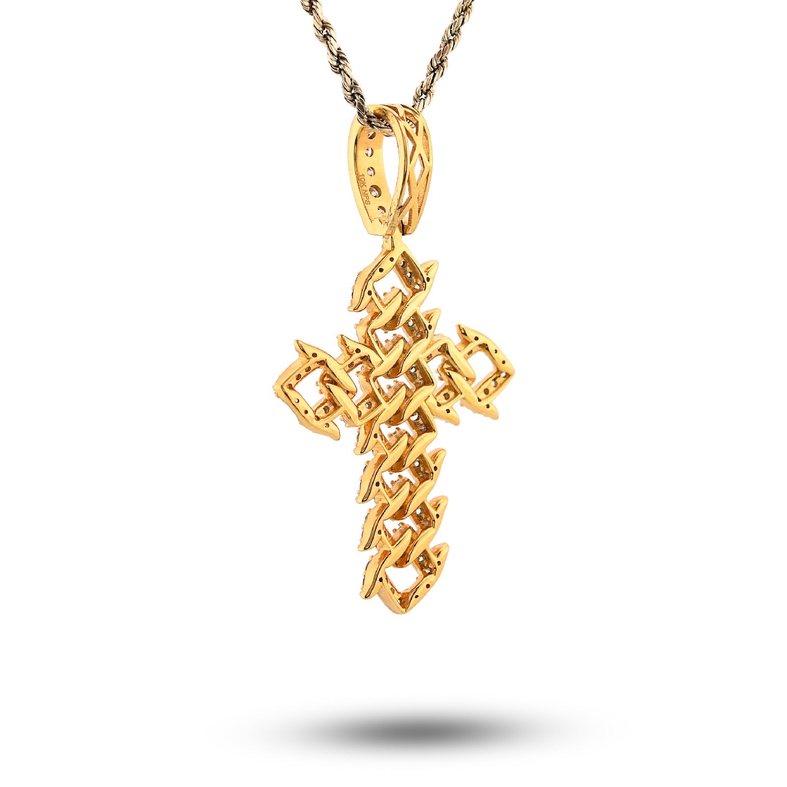 10K Yellow Gold Cuban Link Religious Cross 2.5CT Natural Diamond Men Charm 2.25" Pendant - Elite Jewelers - Charms & Pendants