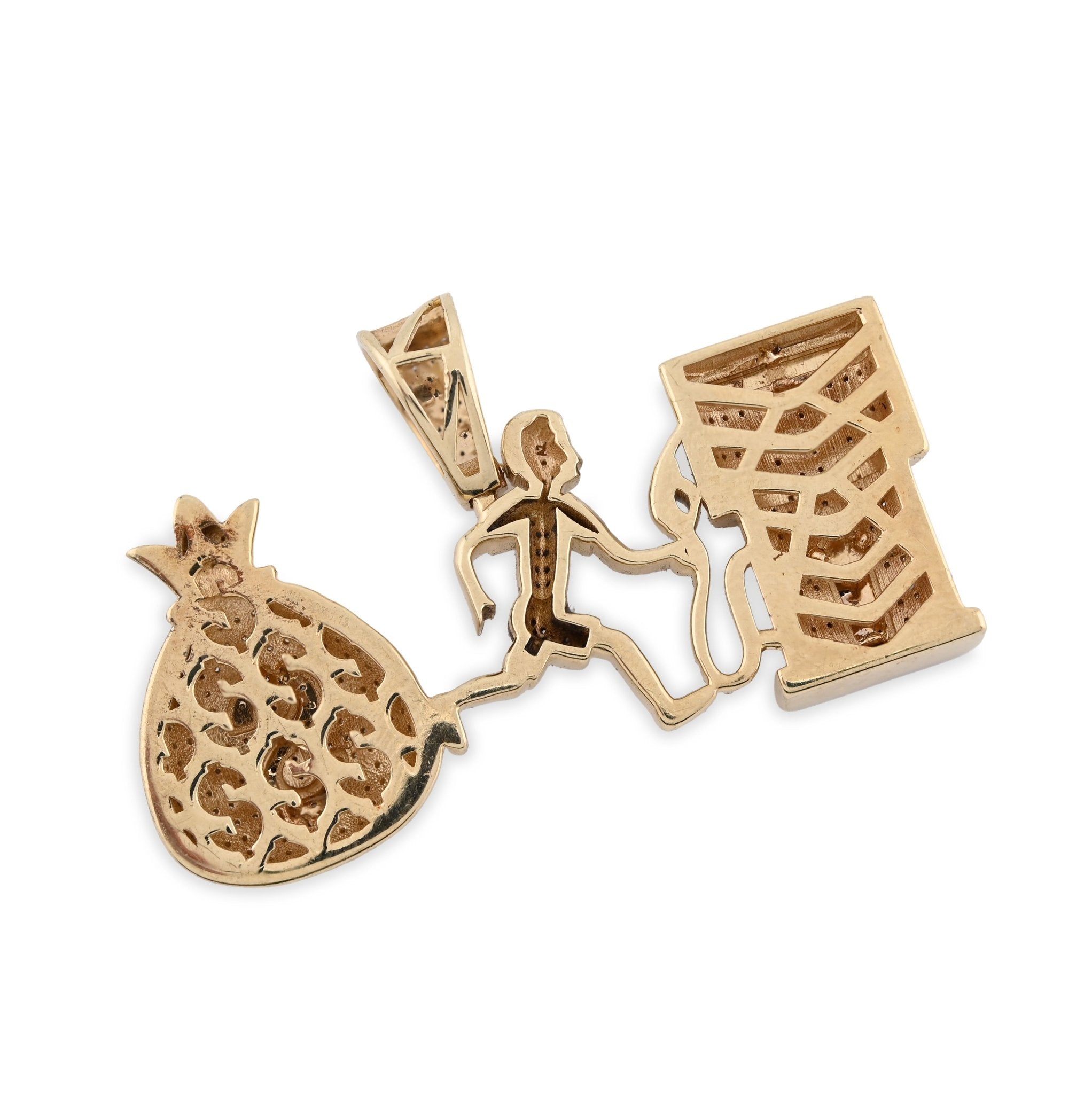 10K Yellow Gold Custom "Pump Human Money Bag" 0.86CT Natural Diamond Pendant Charm - Elite Jewelers - Charms & Pendants