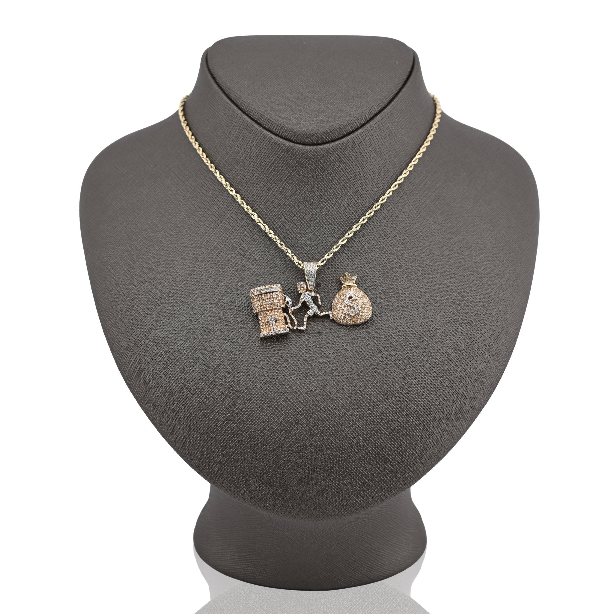 10K Yellow Gold Custom "Pump Human Money Bag" 0.86CT Natural Diamond Pendant Charm - Elite Jewelers - Charms & Pendants