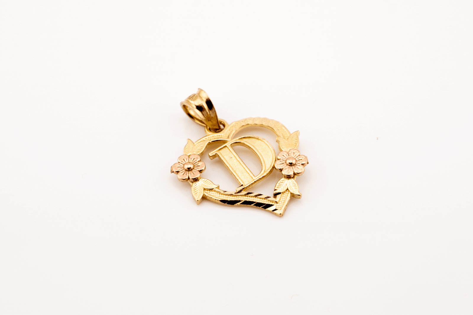 10k Yellow Gold "D" Alphabet Heart Pendant 0.9g Diamond Cut Initial Women Charm - Elite Jewelers - Charms & Pendants