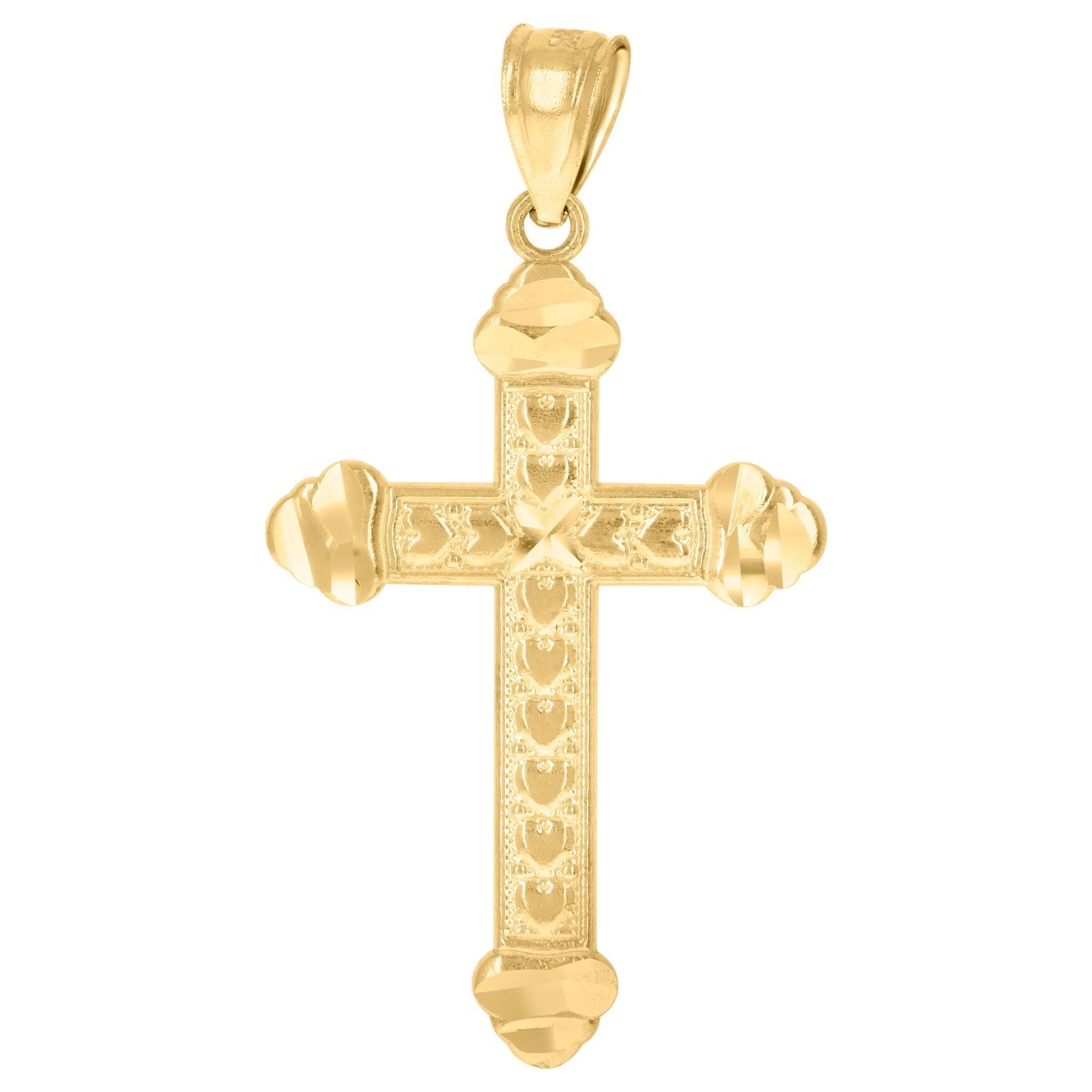 10k Yellow Gold Diamond Cut Hearts Budded Cross Religious Charm 1.2g Pendant - Elite Jewelers - Charms & Pendants