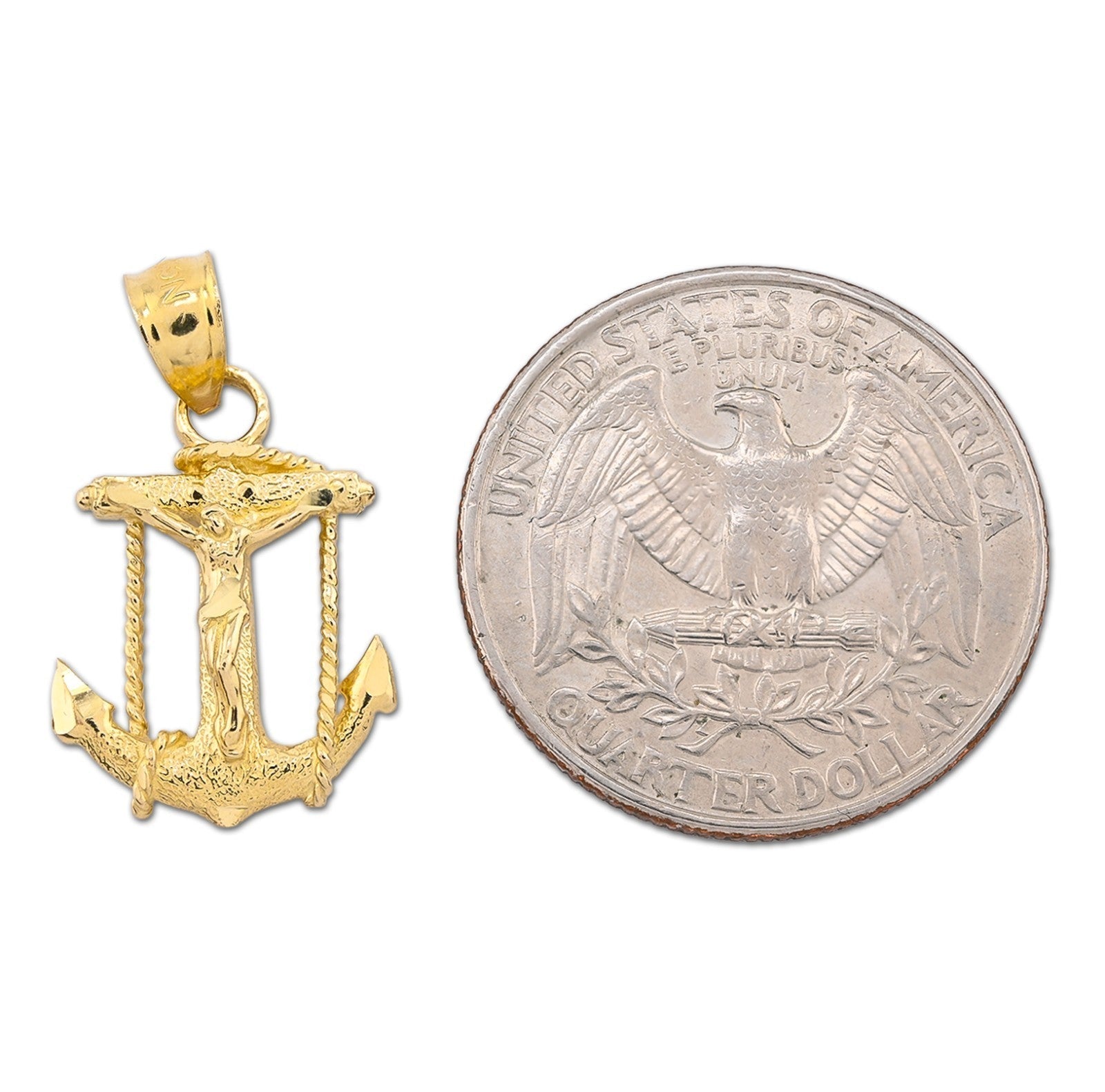 10k Yellow Gold Diamond - Cut Unisex Anchor Cross Crucifix Pendant 1.3g Charm - Elite Jewelers - Charms & Pendants
