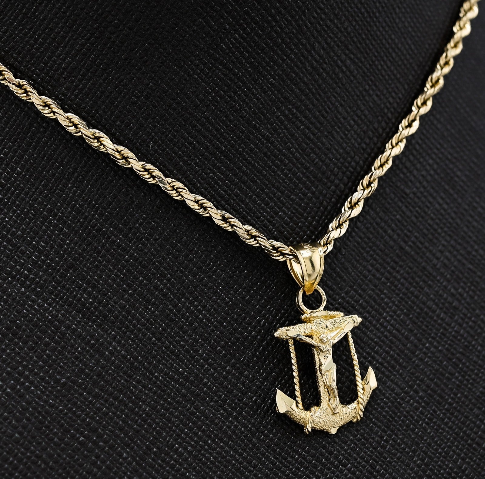 10k Yellow Gold Diamond - Cut Unisex Anchor Cross Crucifix Pendant 1.3g Charm - Elite Jewelers - Charms & Pendants