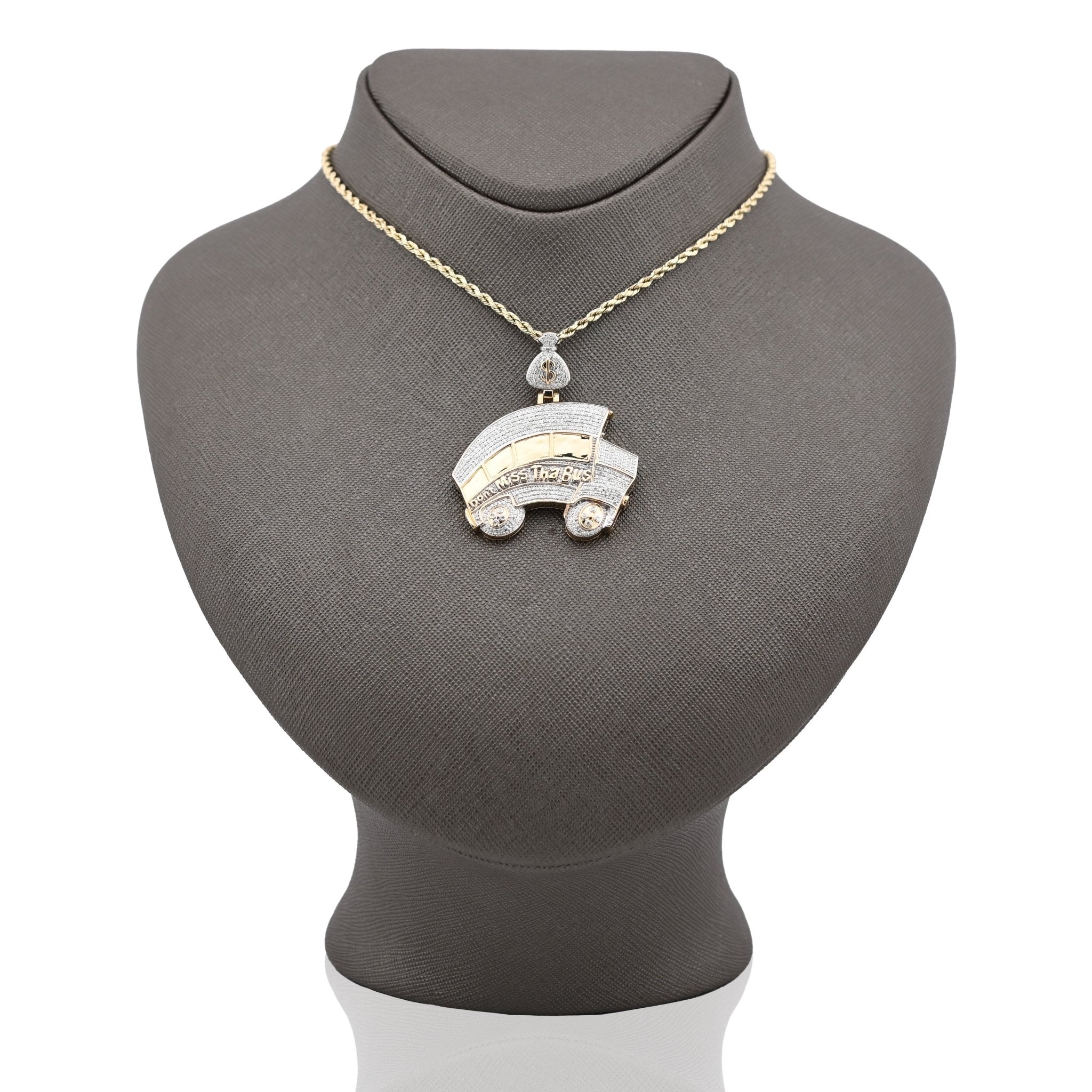 10K Yellow Gold "Don't Miss The Bus" Bus Shape Pendant 2.5CT Natural Diamond Men Women Pendant Charm - Elite Jewelers - Charms & Pendants