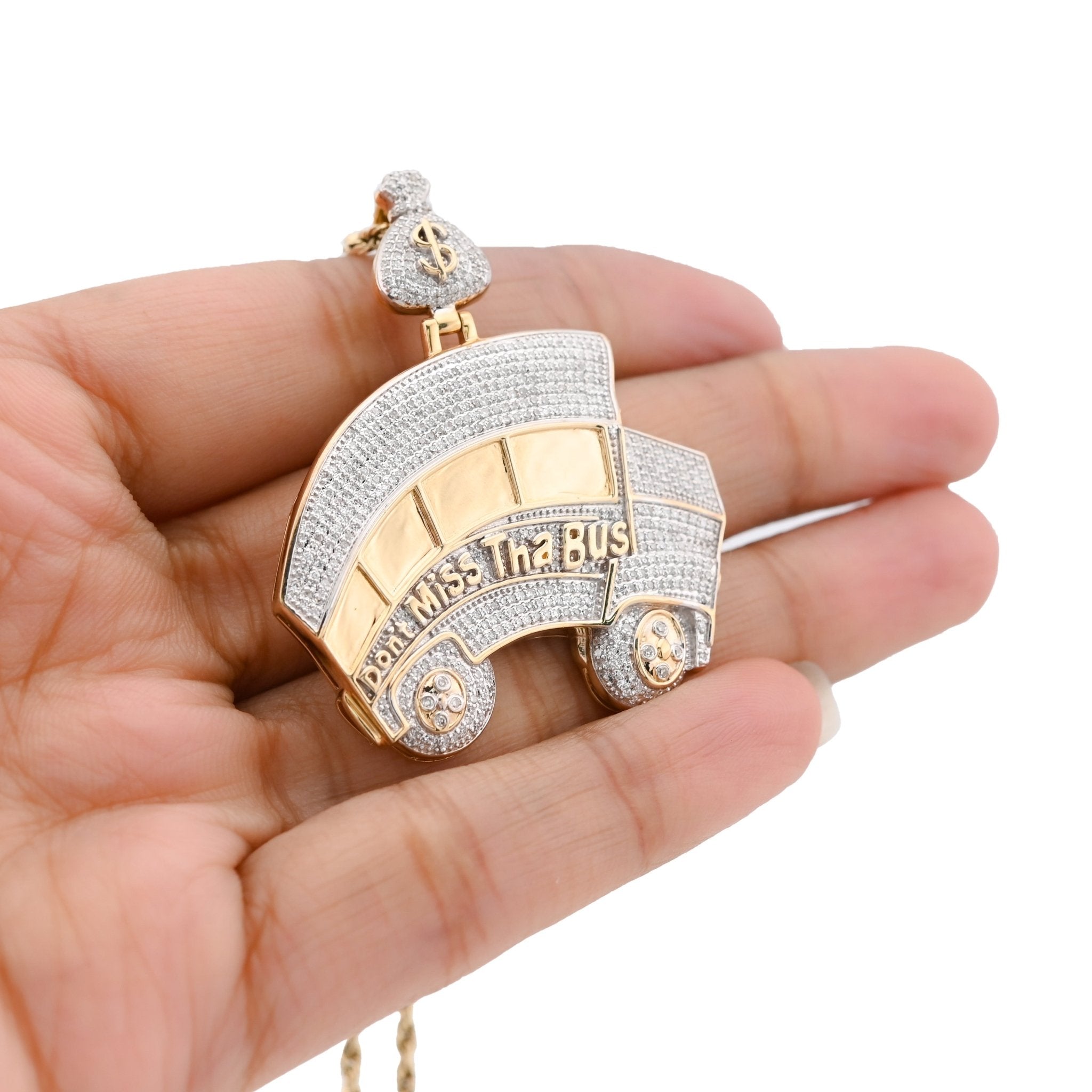 10K Yellow Gold "Don't Miss The Bus" Bus Shape Pendant 2.5CT Natural Diamond Men Women Pendant Charm - Elite Jewelers - Charms & Pendants