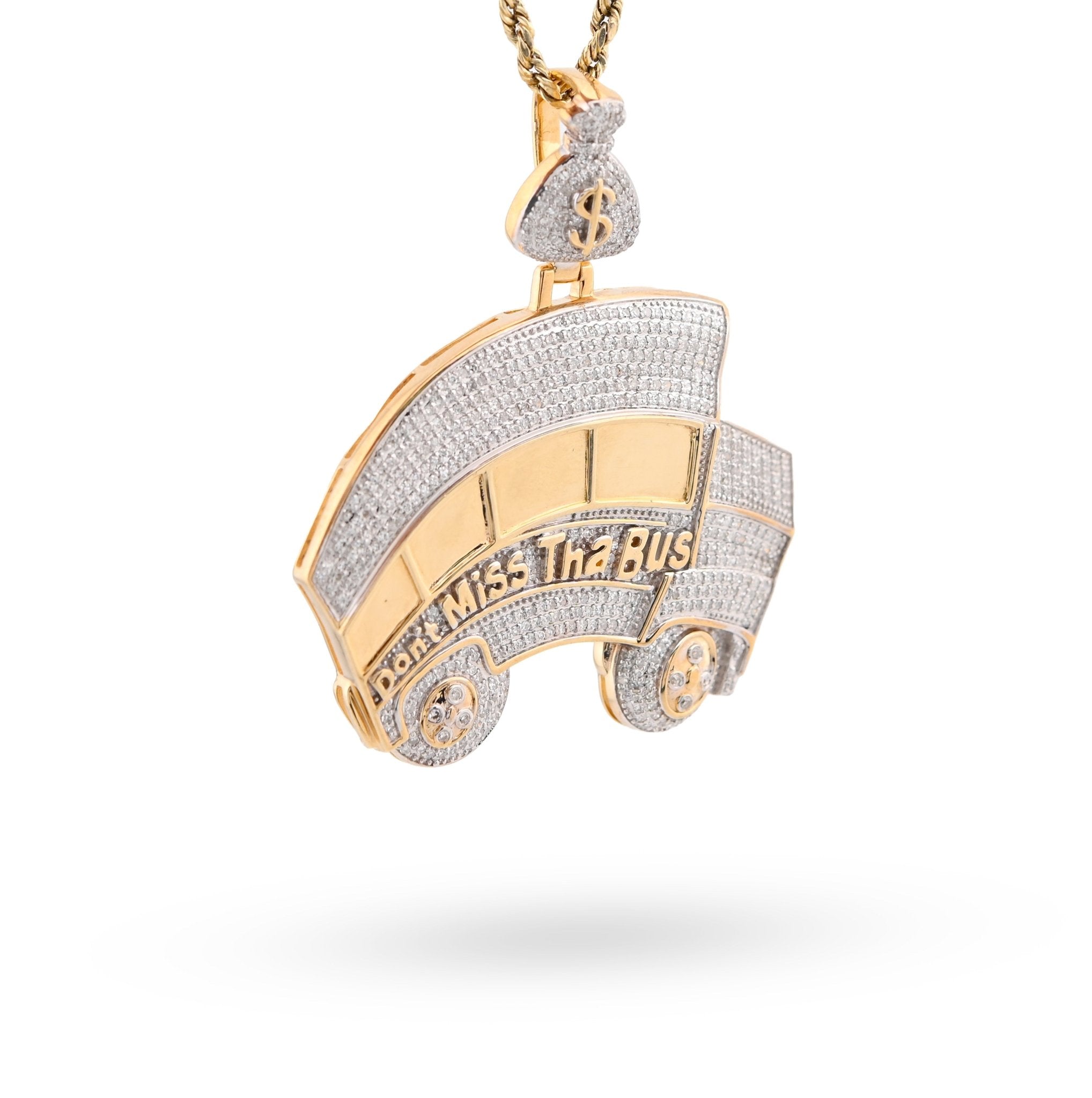 10K Yellow Gold "Don't Miss The Bus" Bus Shape Pendant 2.5CT Natural Diamond Men Women Pendant Charm - Elite Jewelers - Charms & Pendants