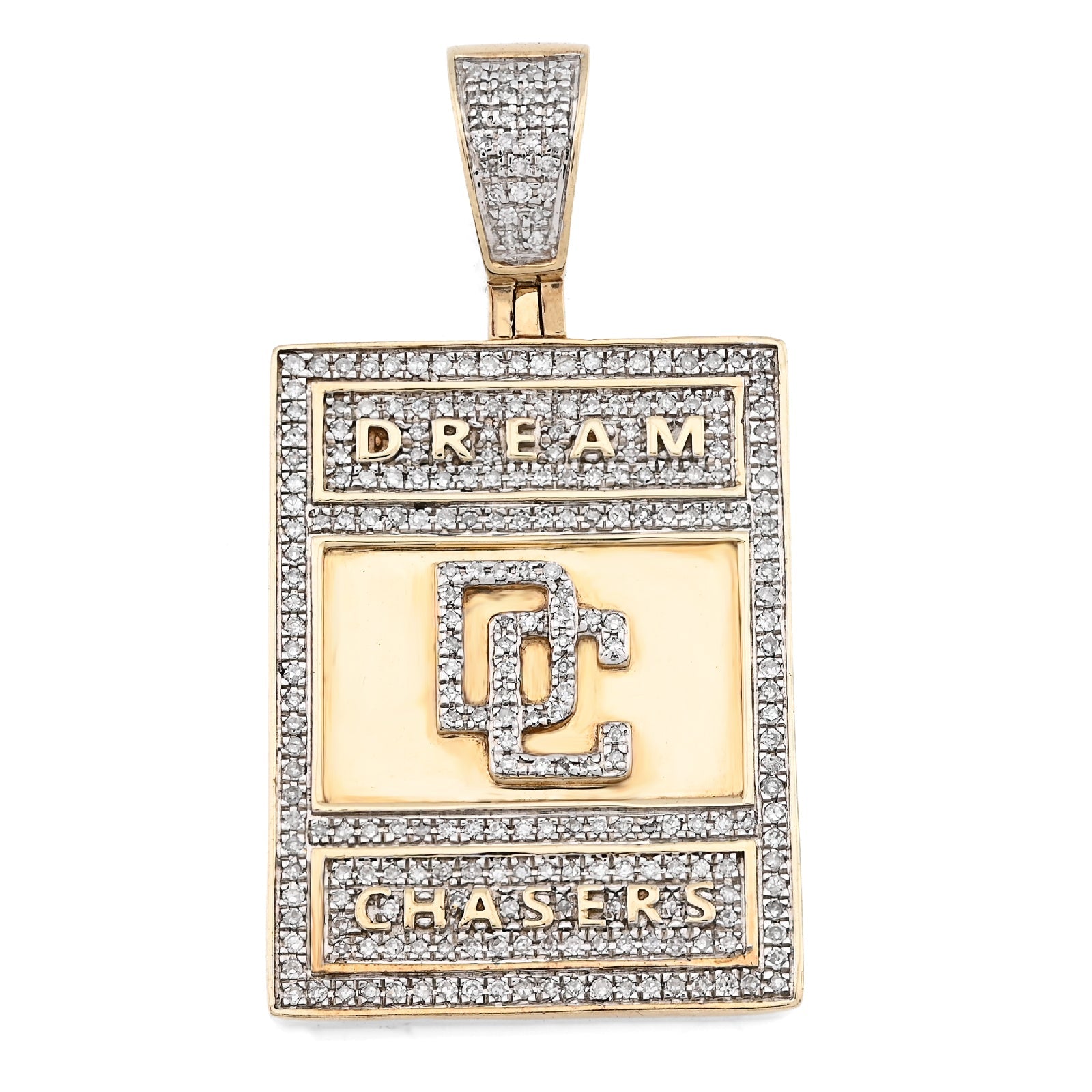 10K Yellow Gold "Dream Chasers" Rectangular Shape Pendant 0.75CT Natural Diamond Men Charm - Elite Jewelers - Charms & Pendants