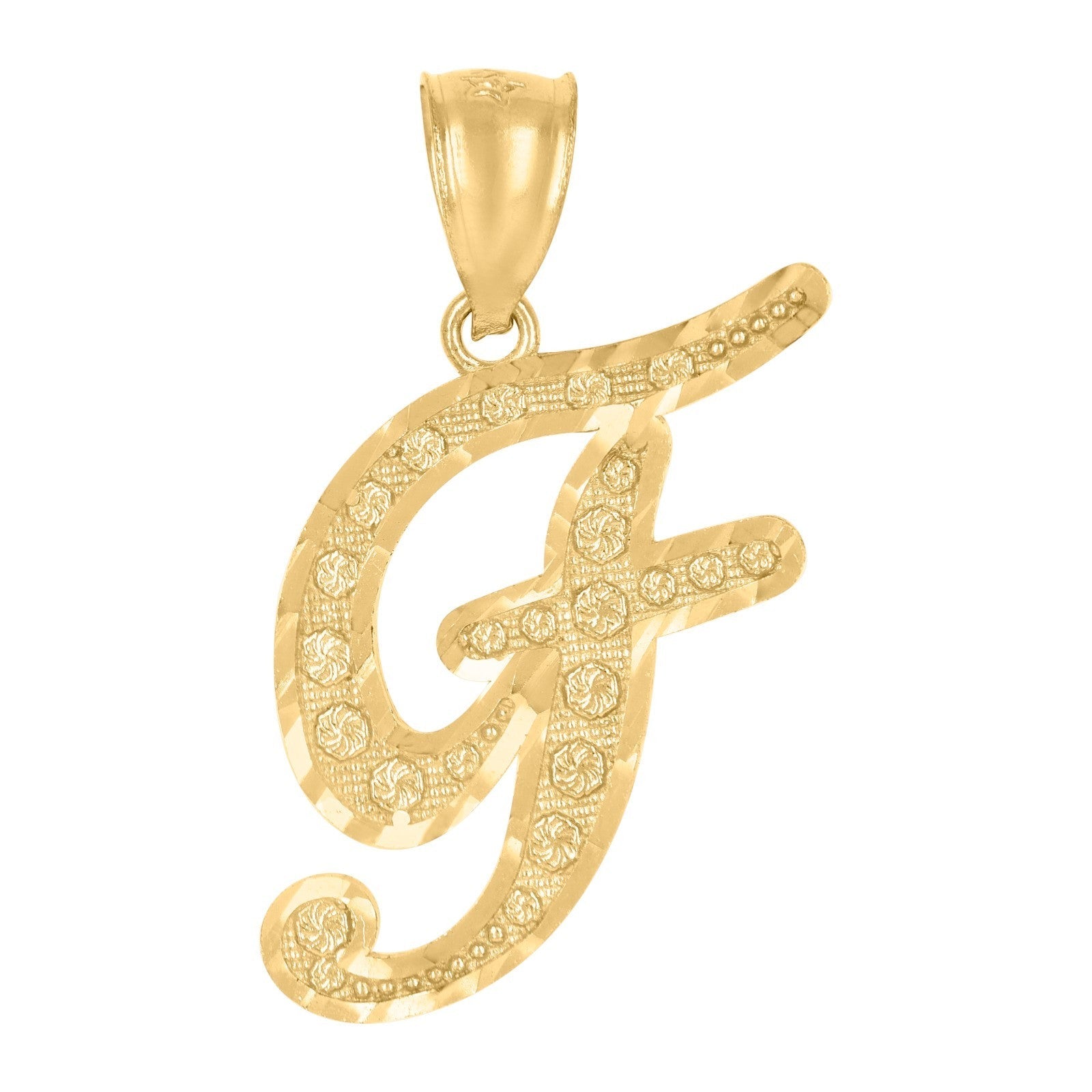 10k Yellow Gold Floral Initial Letter "F" Pendant 1.6g Alphabet Unisex Charm - Elite Jewelers - Charms & Pendants