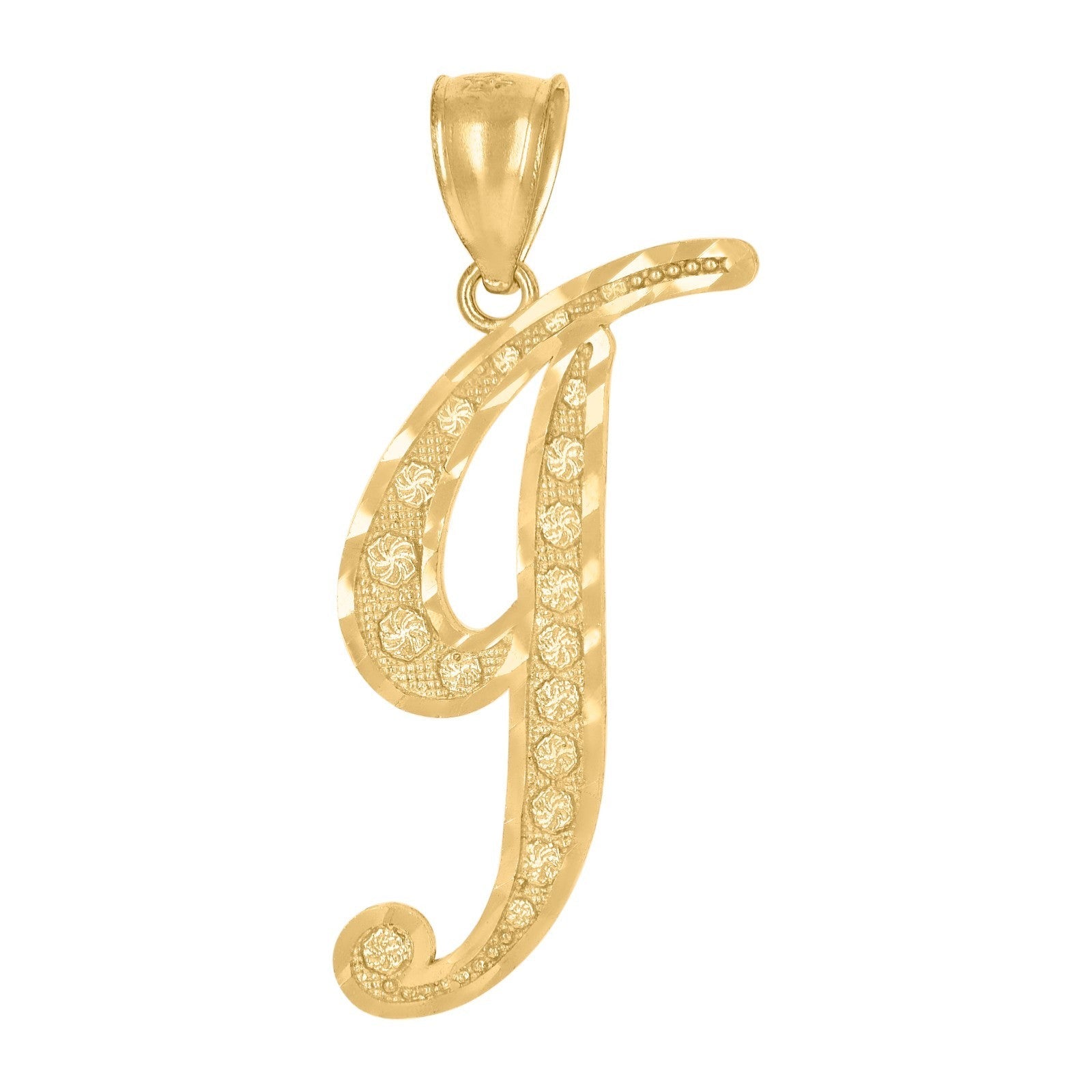 10k Yellow Gold Floral Initial Letter "I" Pendant 1.6g Alphabet Unisex Charm - Elite Jewelers - Charms & Pendants