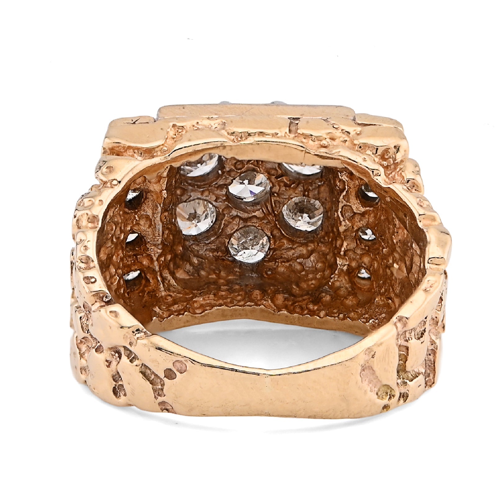 10K Yellow Gold Flower Cluster Centre Rectangular 1.62CT Natural Diamond Nugget Men Ring - Elite Jewelers - Rings