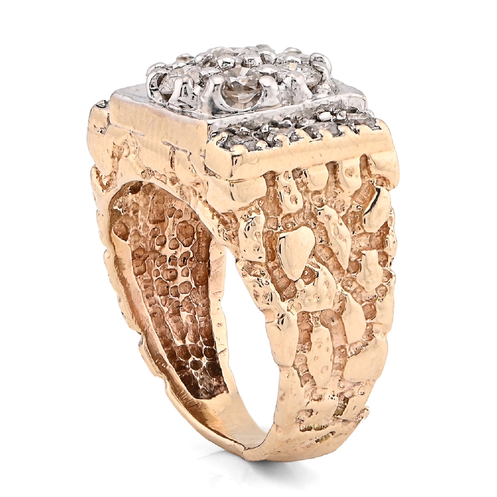 10K Yellow Gold Flower Cluster Centre Rectangular 1.62CT Natural Diamond Nugget Men Ring - Elite Jewelers - Rings