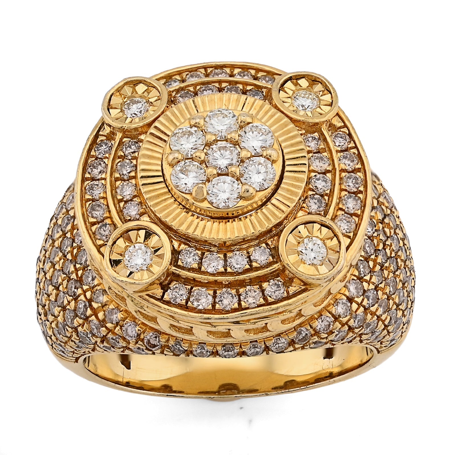 10K Yellow Gold Flower Cluster Multi Halo 2.55CT Natural Diamond Men Side Iced Pinky Ring - Elite Jewelers - Rings