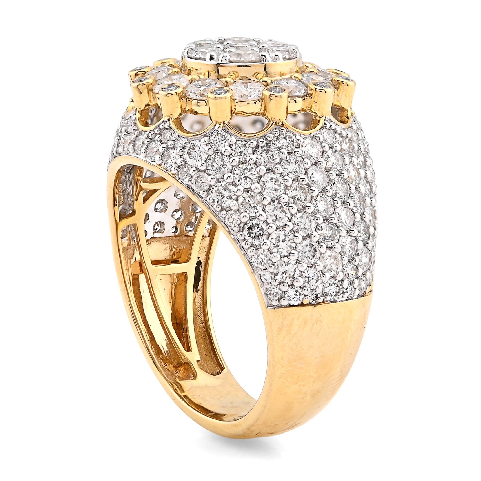 10K Yellow Gold Flower Cluster Natural Diamond 4.75CT Men Pinky Ring - Elite Jewelers - Rings